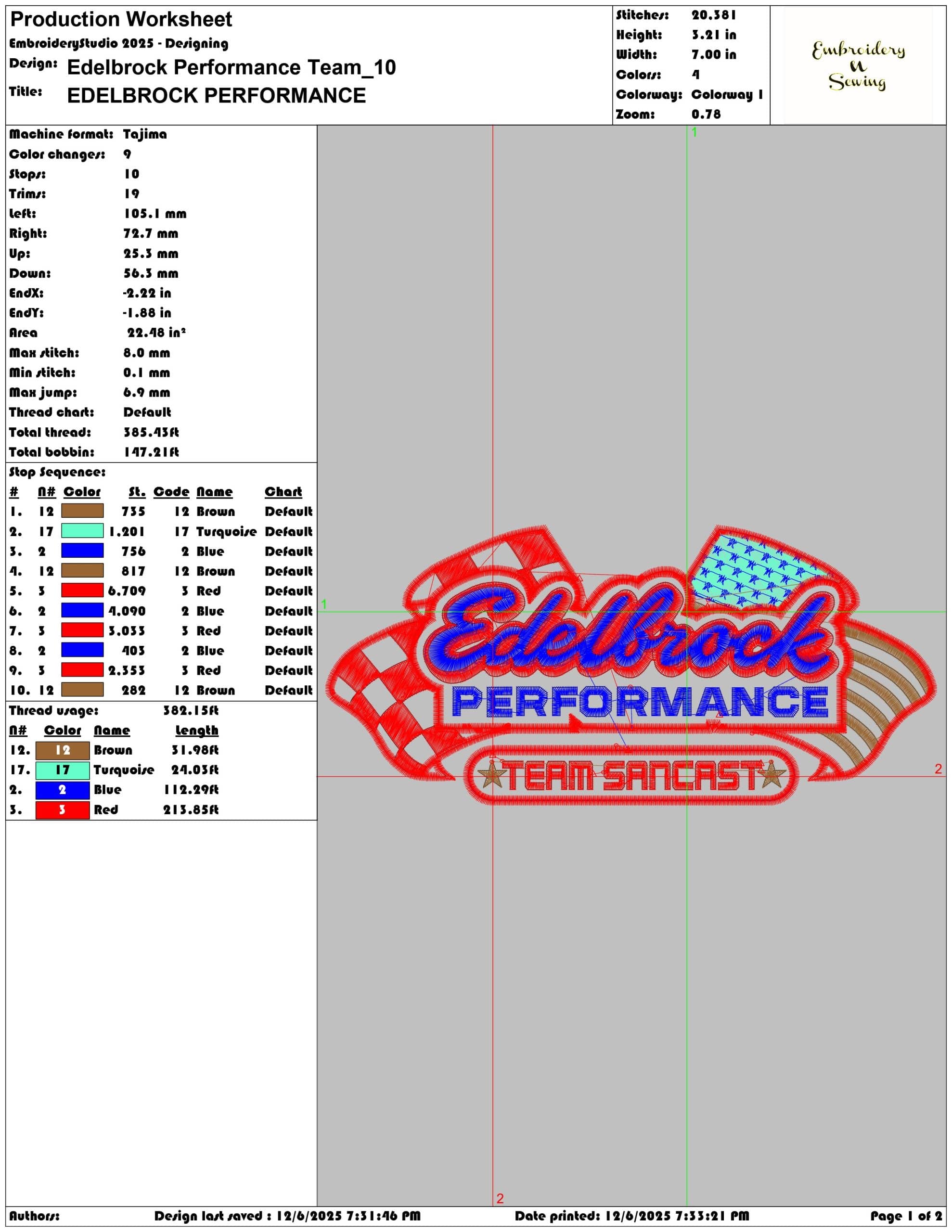 Edelbrock Performance Team- Elegant embroidery design file - instant download — view 3