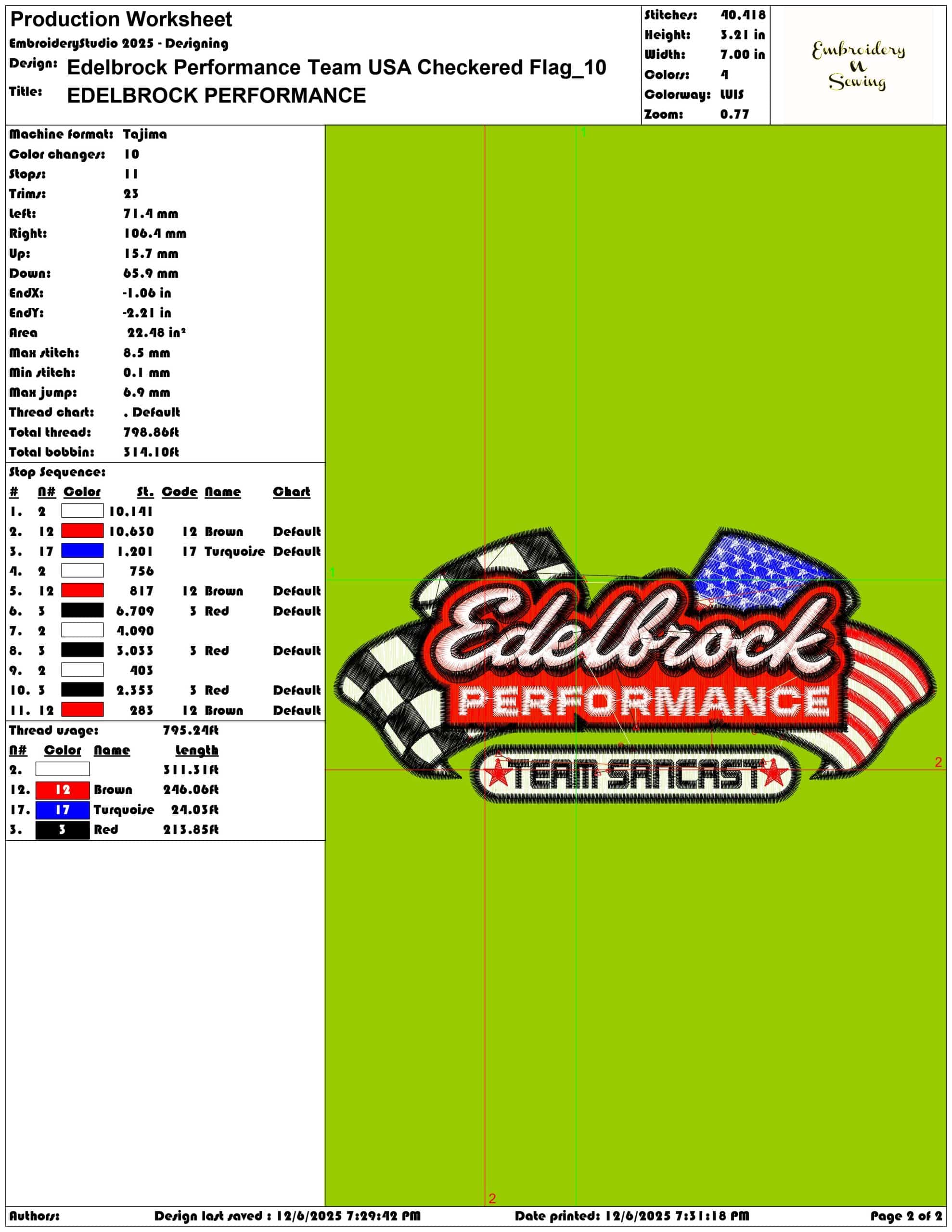 Edelbrock Performance Team USA Checkered Flag- Elegant embroidery design file - instant download — view 3