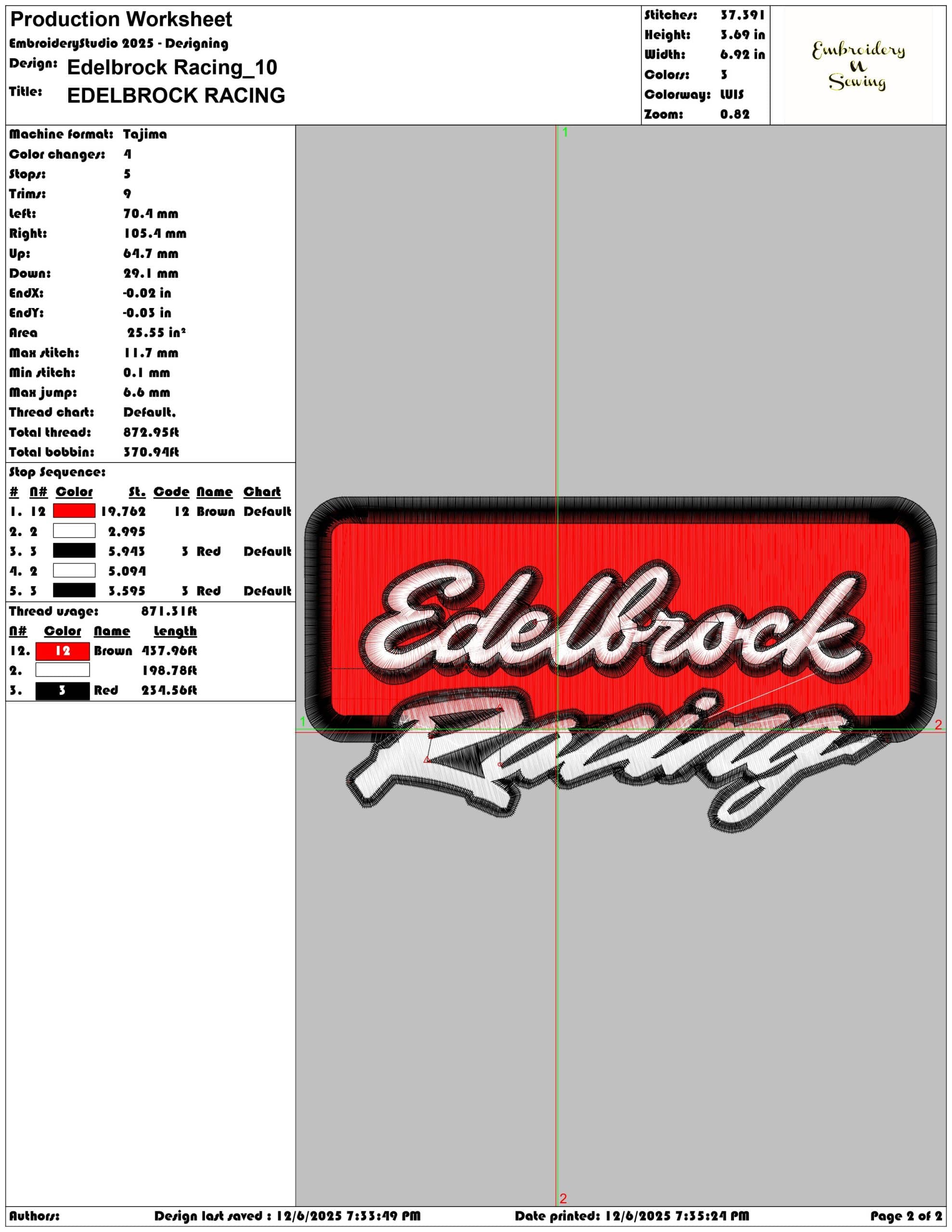 Edelbrock Racing- Elegant embroidery design file - instant download — view 3