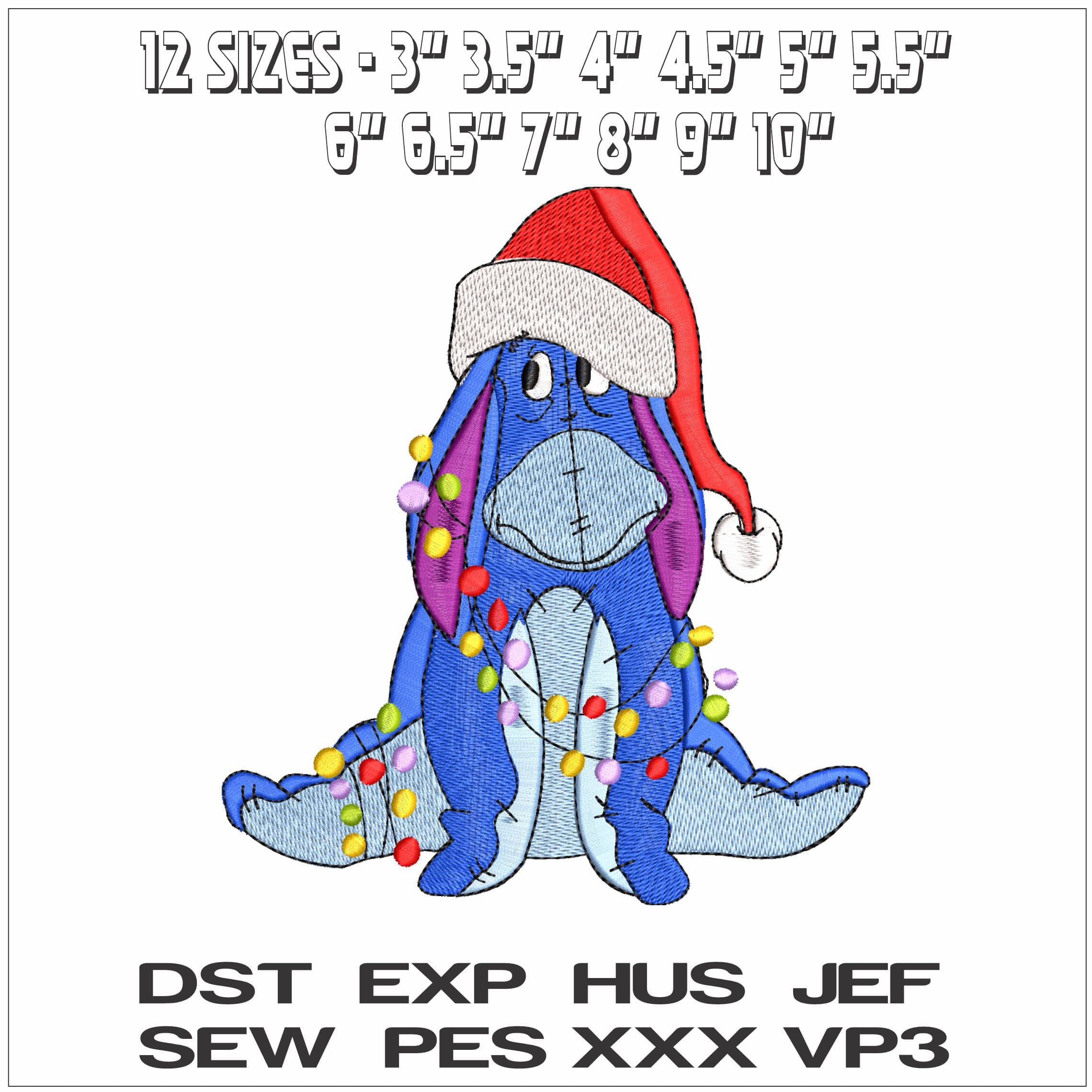 Eeyore wrapped in Christmas Lights- Elegant embroidery design file - instant download — view 2