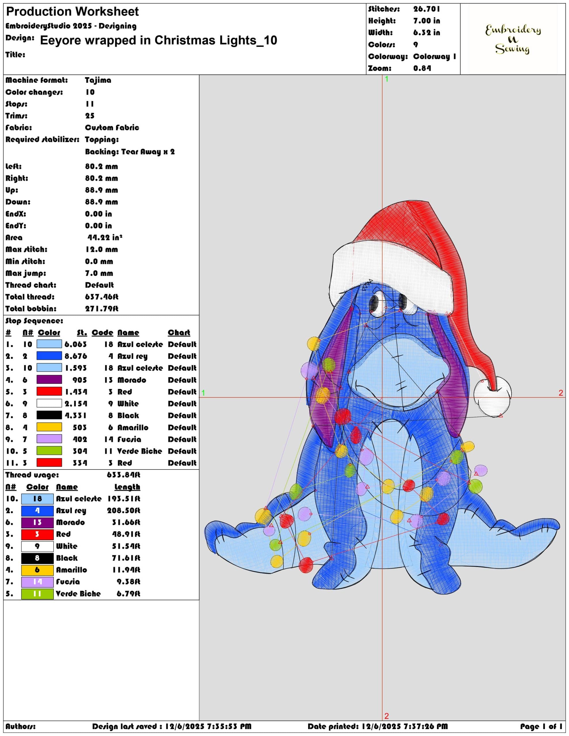 Eeyore wrapped in Christmas Lights- Elegant embroidery design file - instant download — view 3