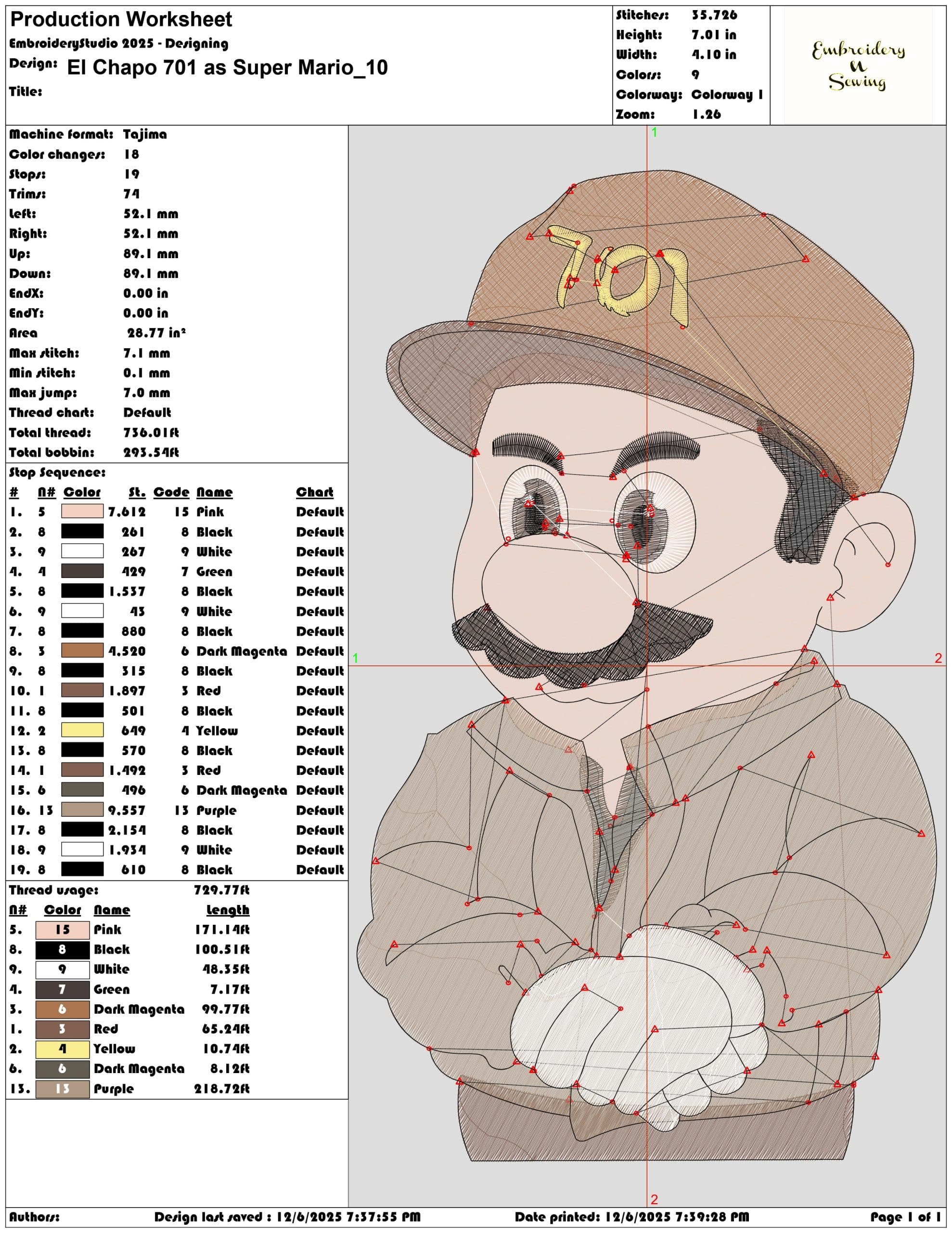 El Chapo 701 as Super Mario- Elegant embroidery design file - instant download — view 3