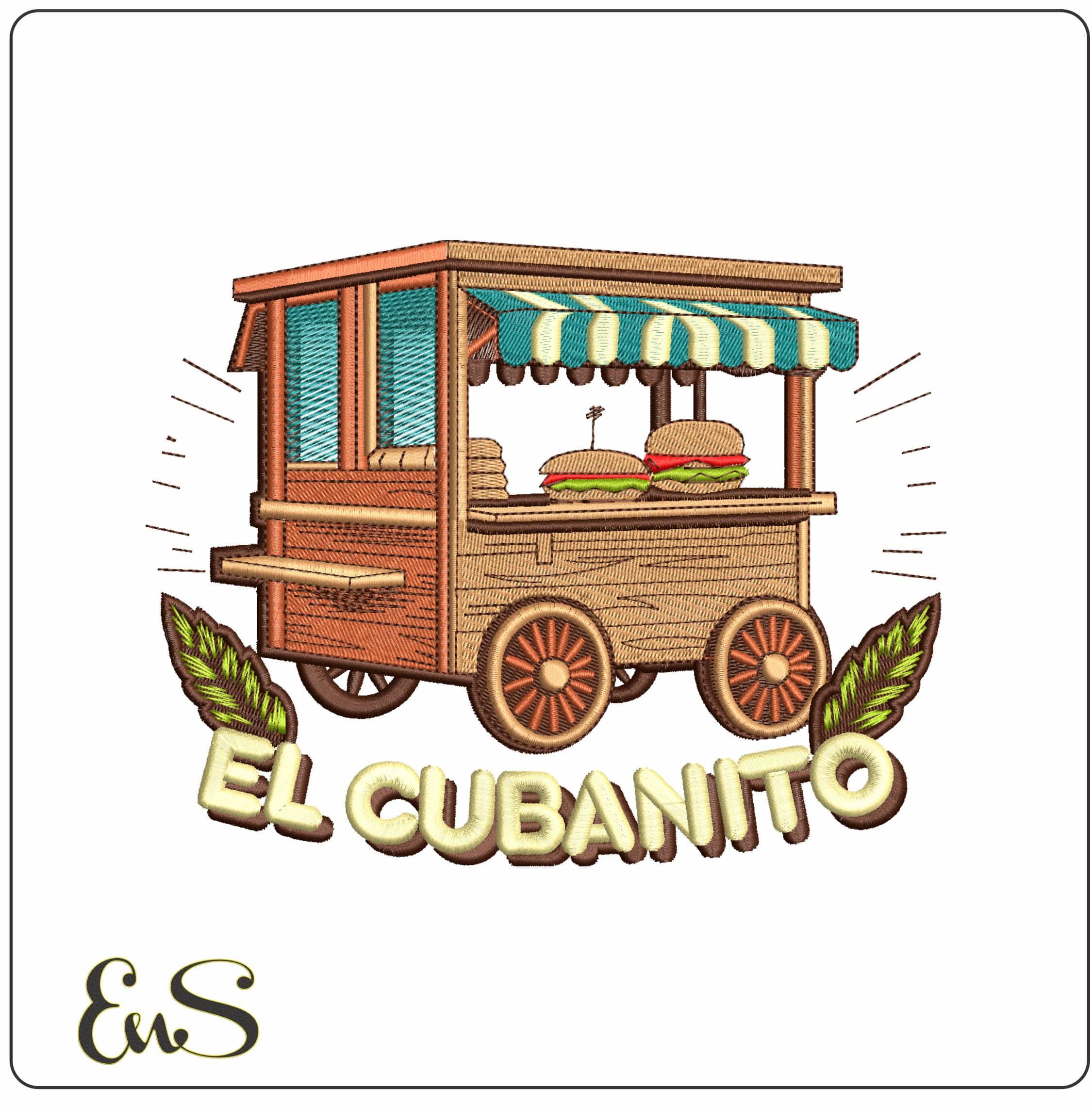 El Cubanito Sandwich Truck- Elegant embroidery design file - instant download