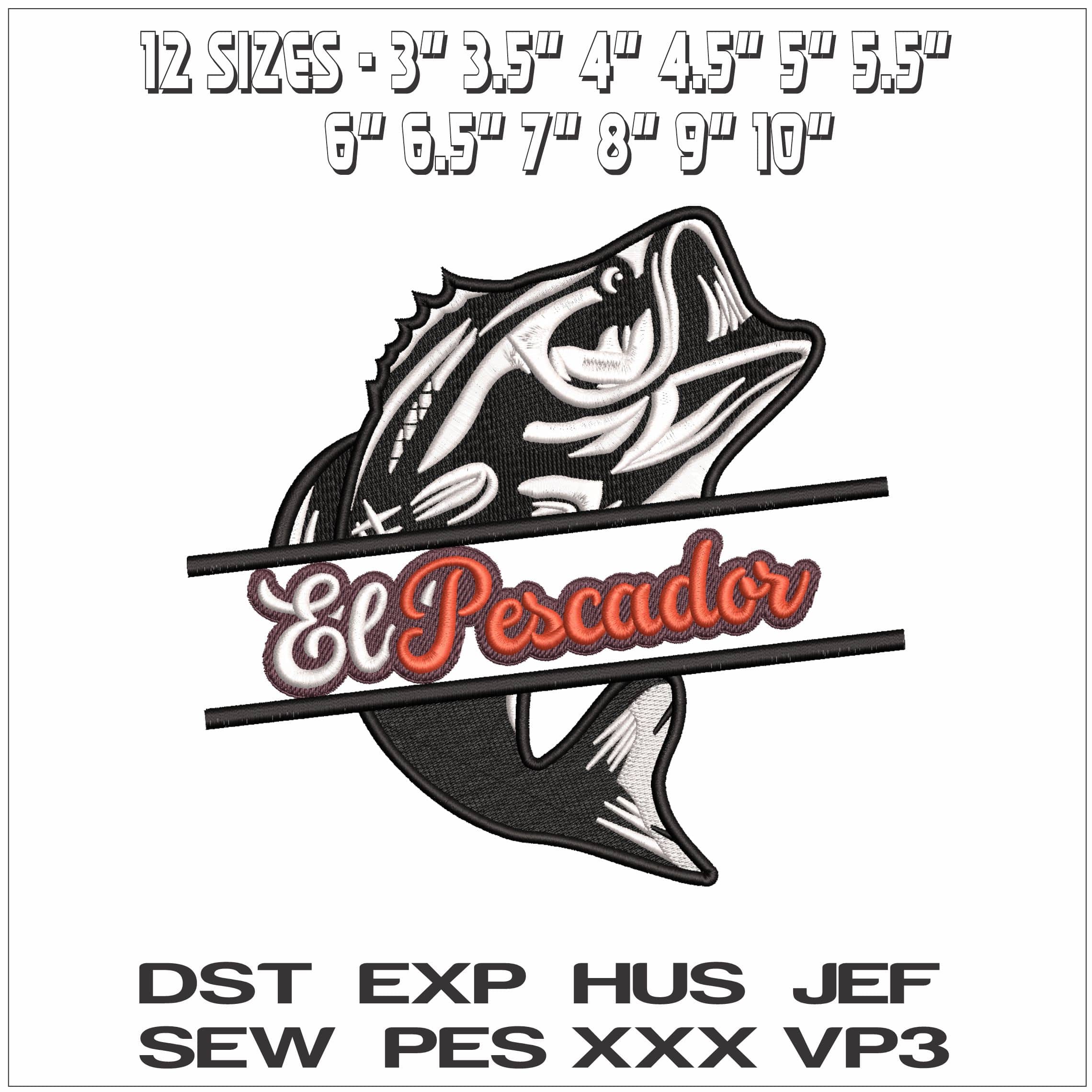 EL PESCADOR Fish- Elegant embroidery design file - instant download — view 2