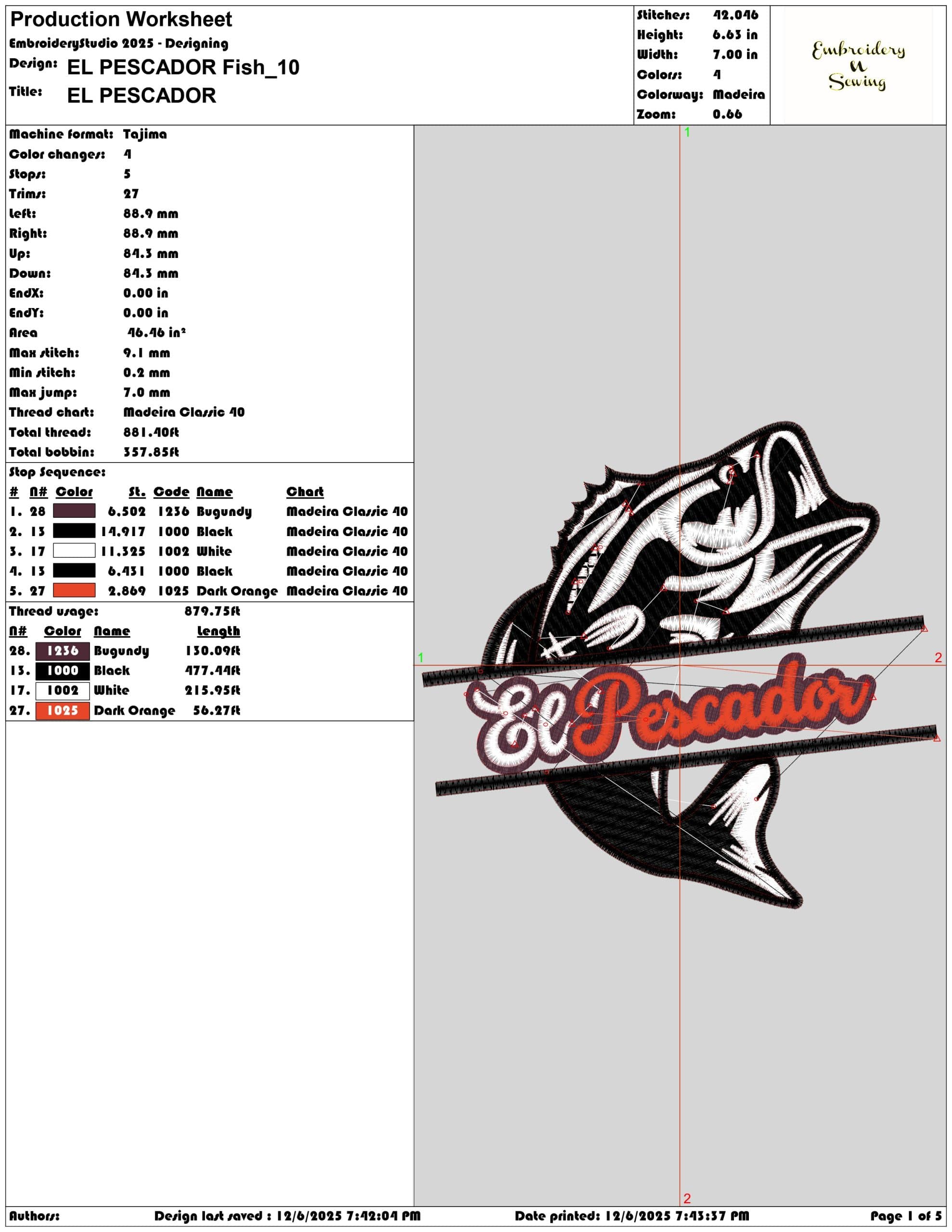 EL PESCADOR Fish- Elegant embroidery design file - instant download — view 3