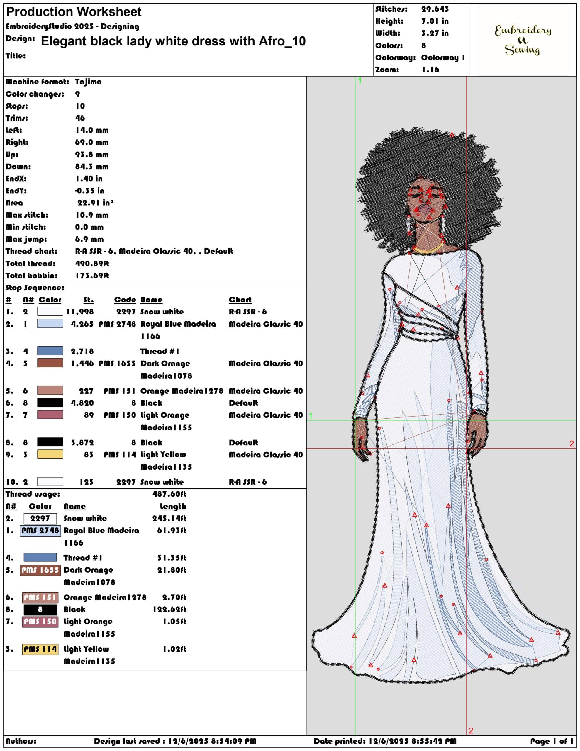 Elegant black lady white dress with Afro- Elegant embroidery design file - instant download — view 3