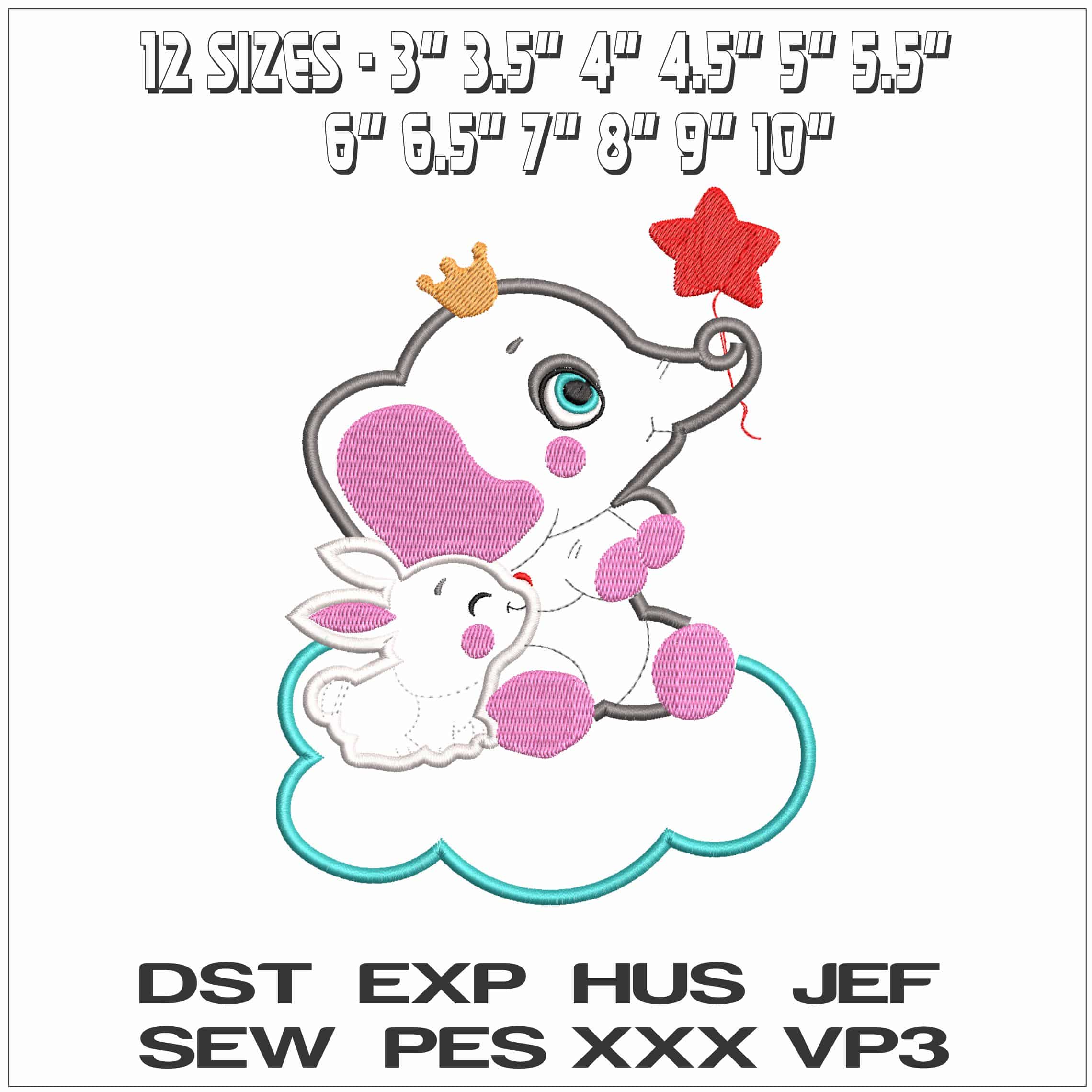 Elephant and Bunny Applique- Elegant embroidery design file - instant download — view 2