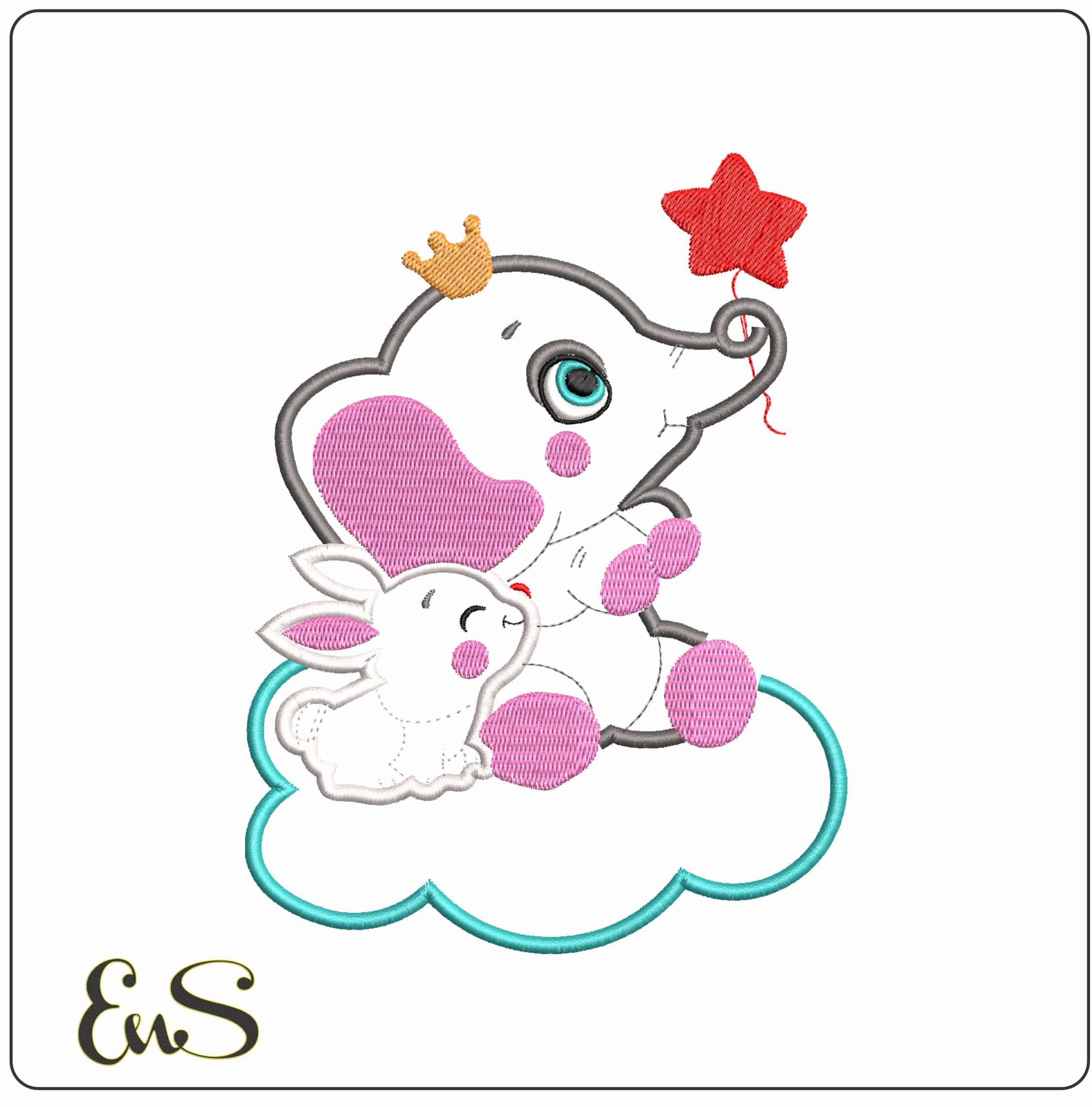 Elephant and Bunny Applique- Elegant embroidery design file - instant download
