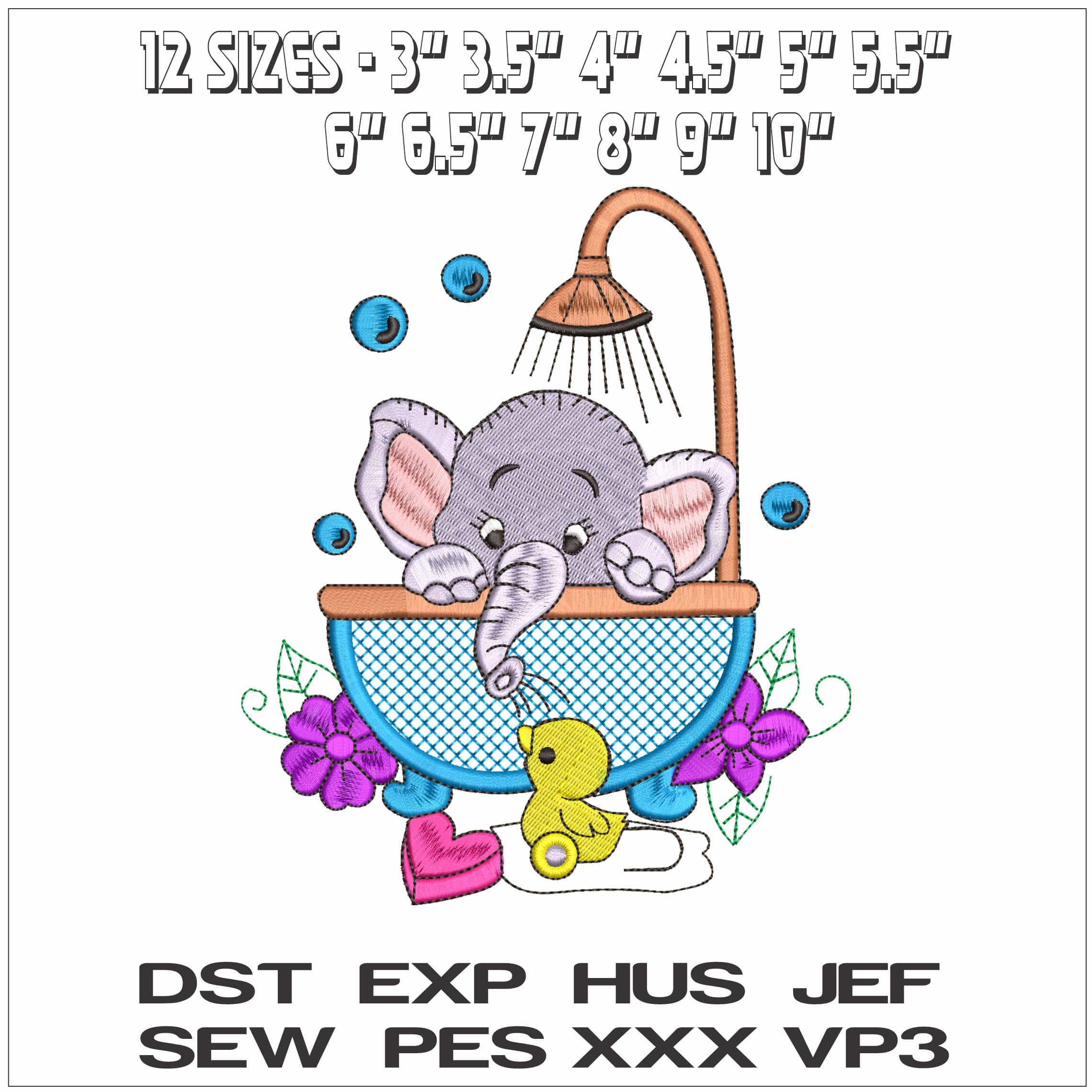 Elephant in a Bath- Elegant embroidery design file - instant download — view 2