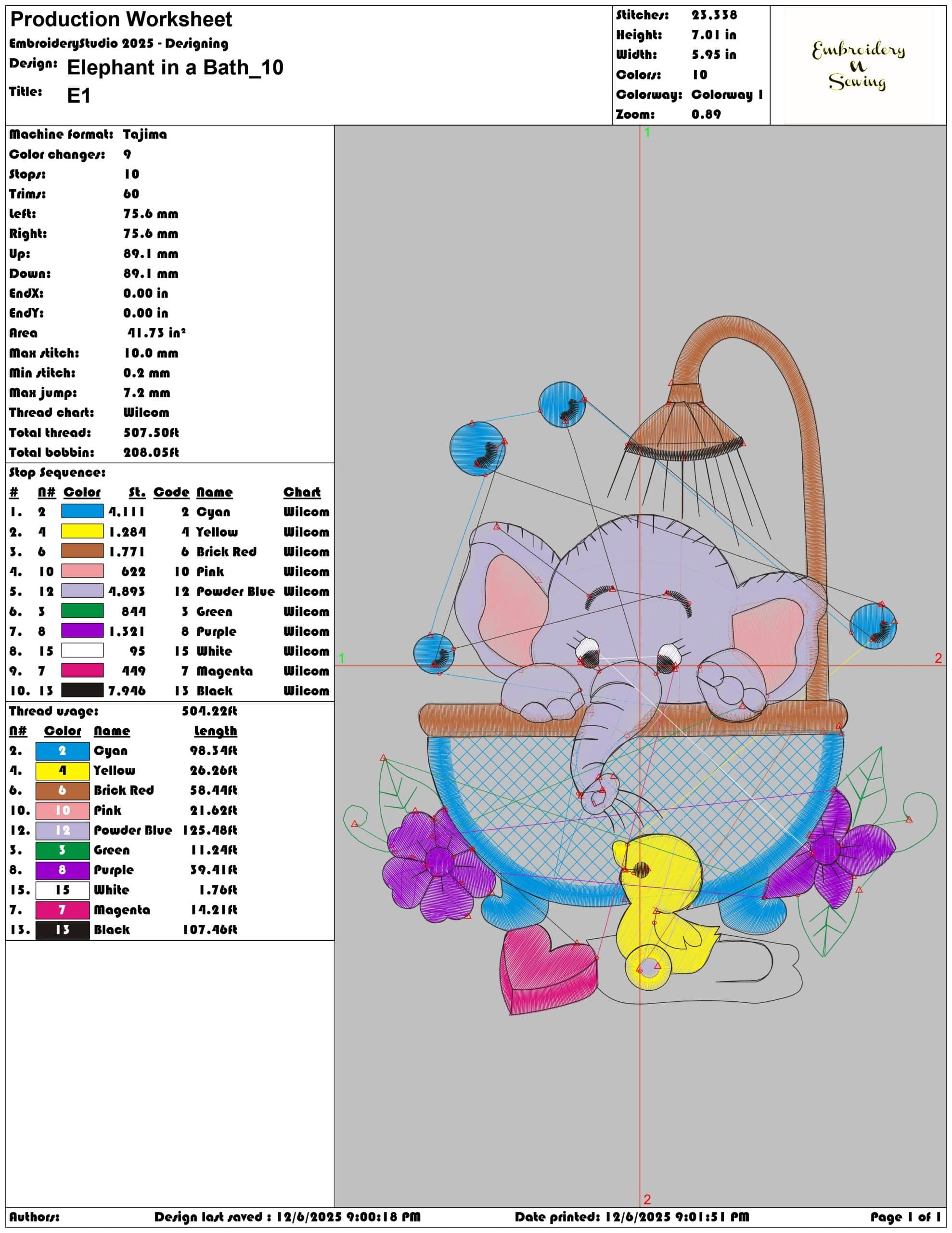 Elephant in a Bath- Elegant embroidery design file - instant download — view 3