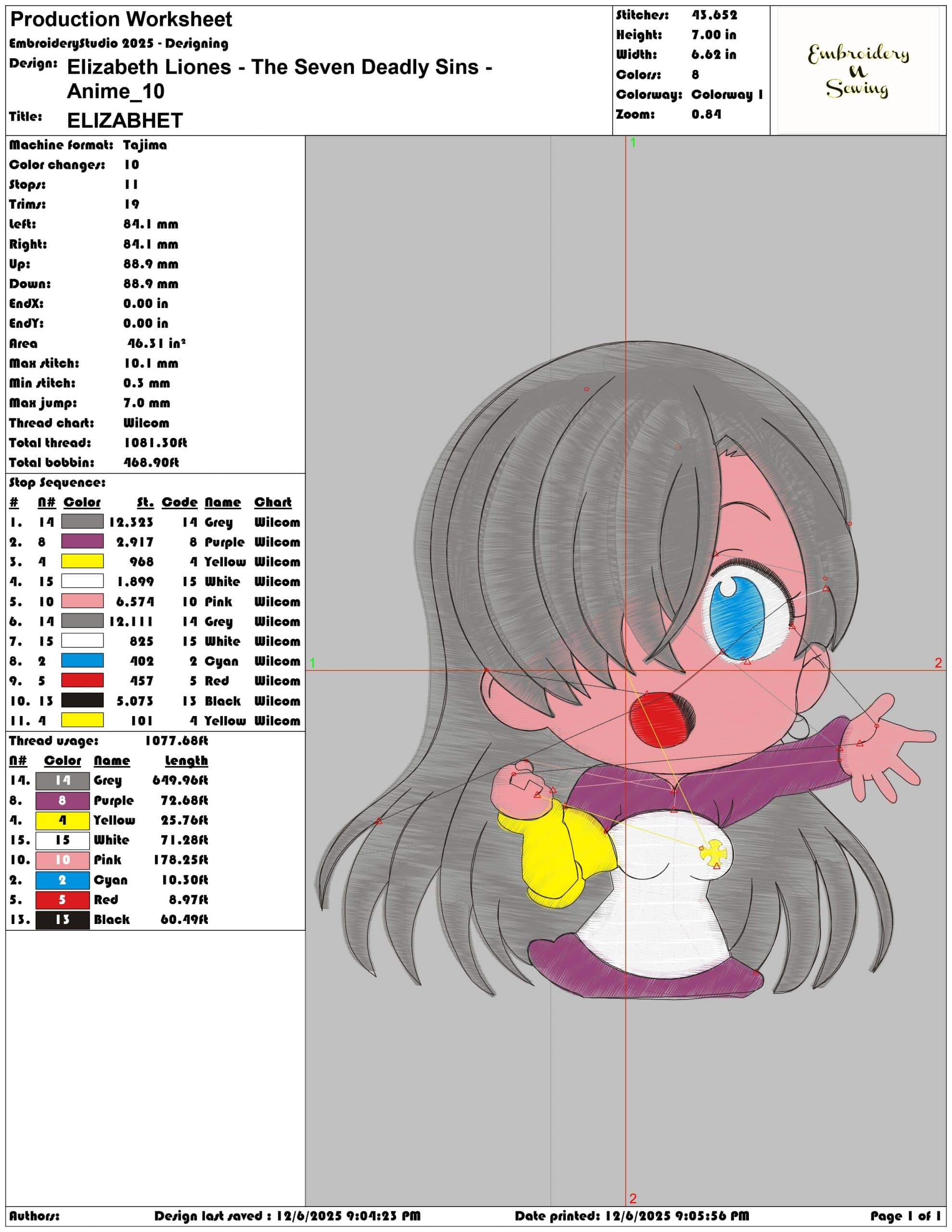 Elizabeth Liones The Seven Deadly Sins Anime- Elegant embroidery design file - instant download — view 3