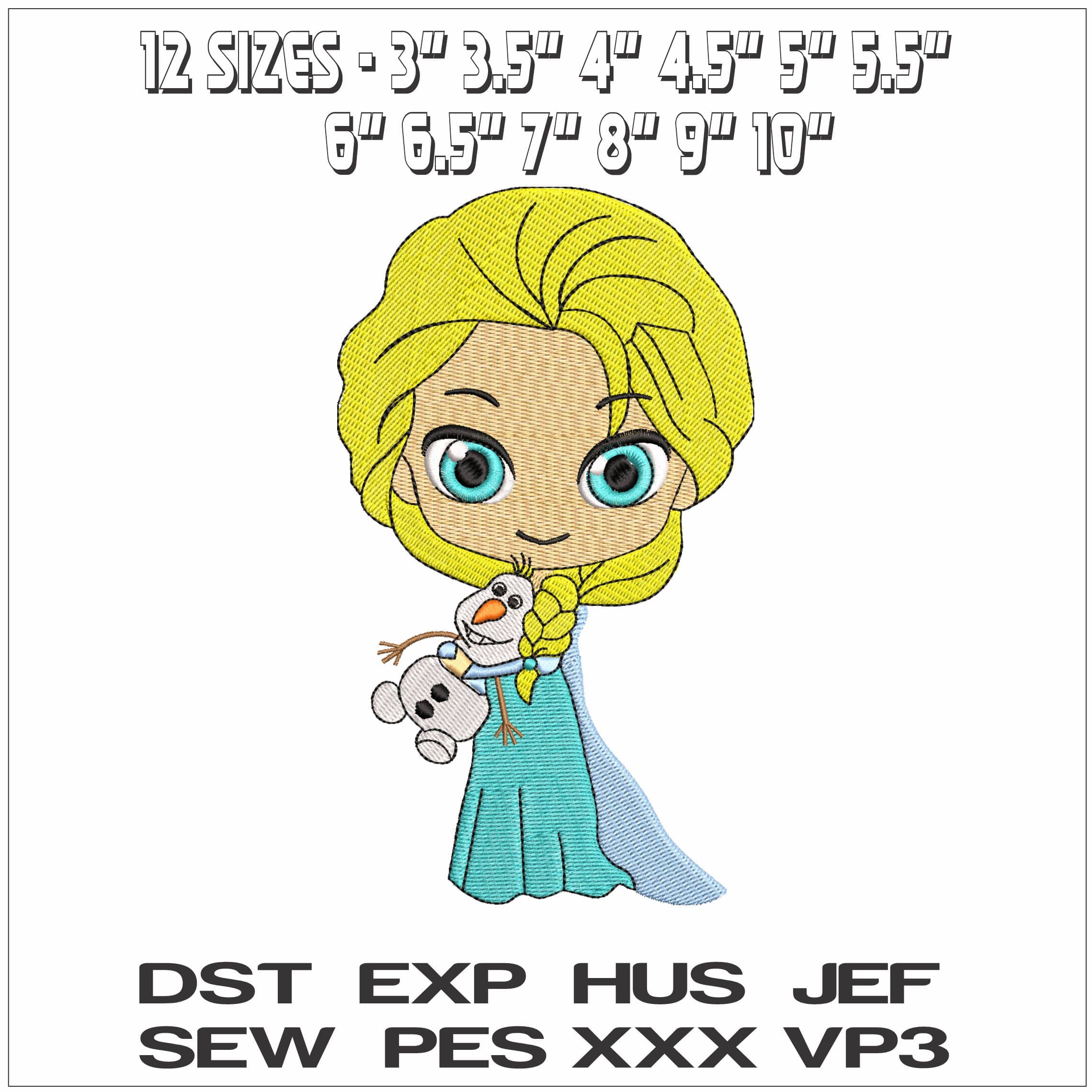 Elsa Chibi with Olaf- Elegant embroidery design file - instant download — view 2