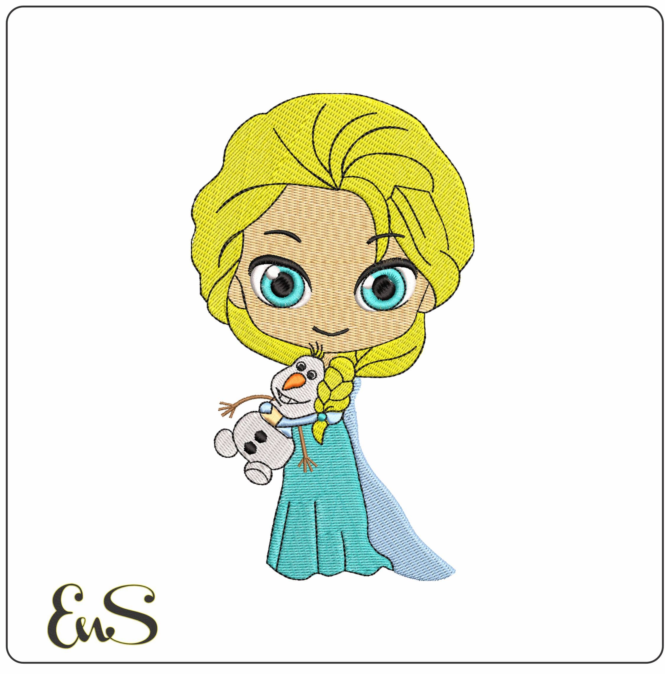 Elsa Chibi with Olaf- Elegant embroidery design file - instant download