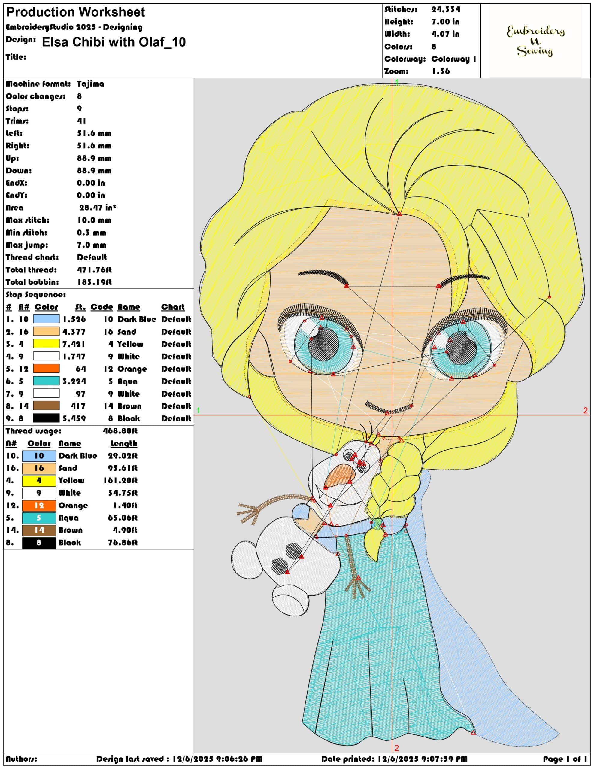 Elsa Chibi with Olaf- Elegant embroidery design file - instant download — view 3