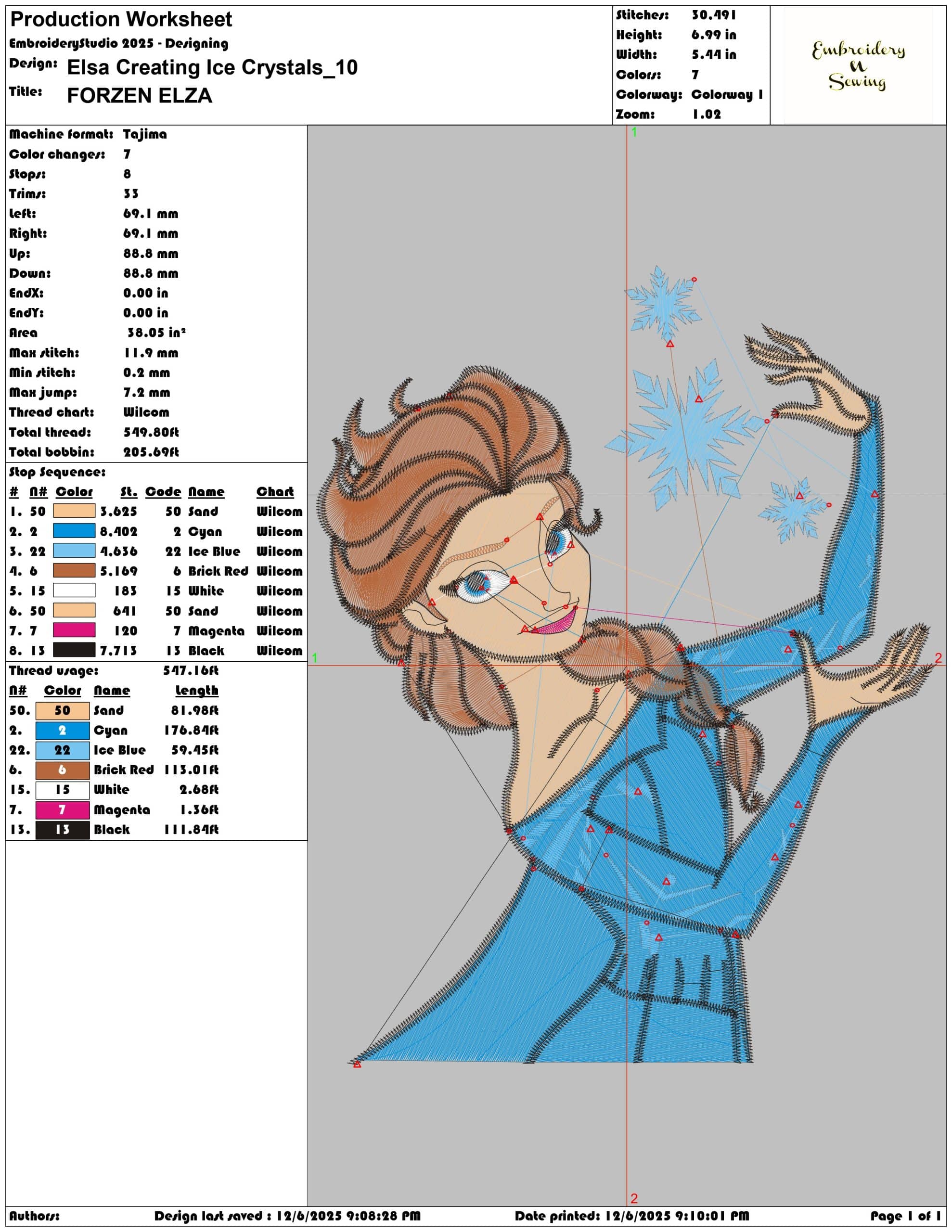 Elsa Creating Ice Crystals- Elegant embroidery design file - instant download — view 3