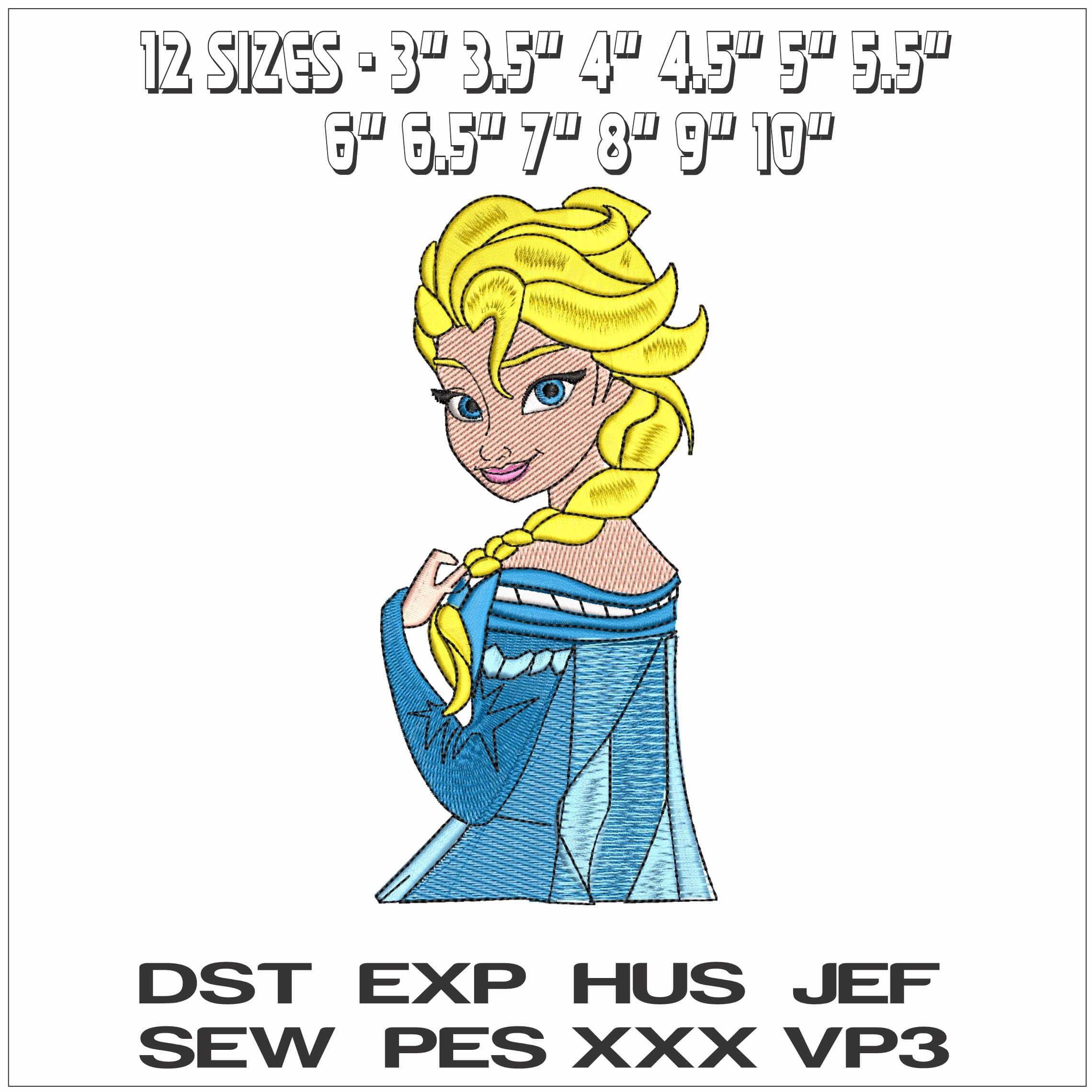 Elsa Playing with Hair- Elegant embroidery design file - instant download — view 2