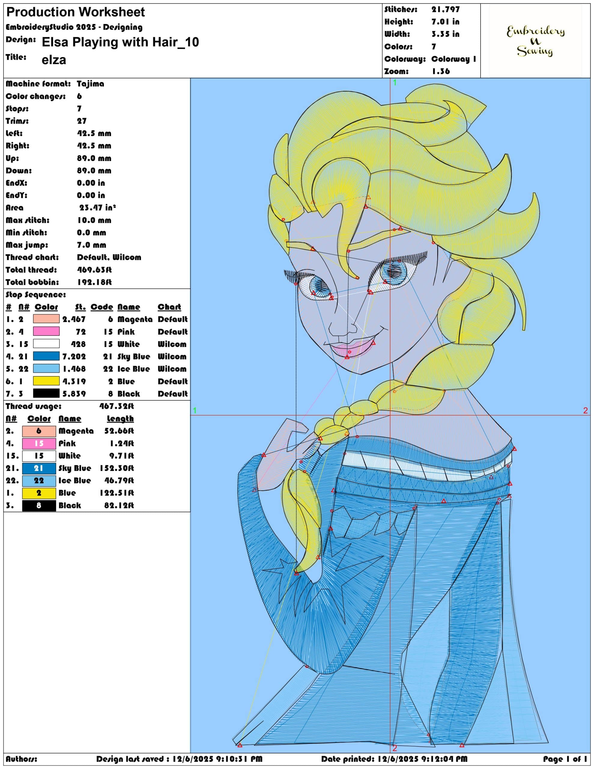 Elsa Playing with Hair- Elegant embroidery design file - instant download — view 3