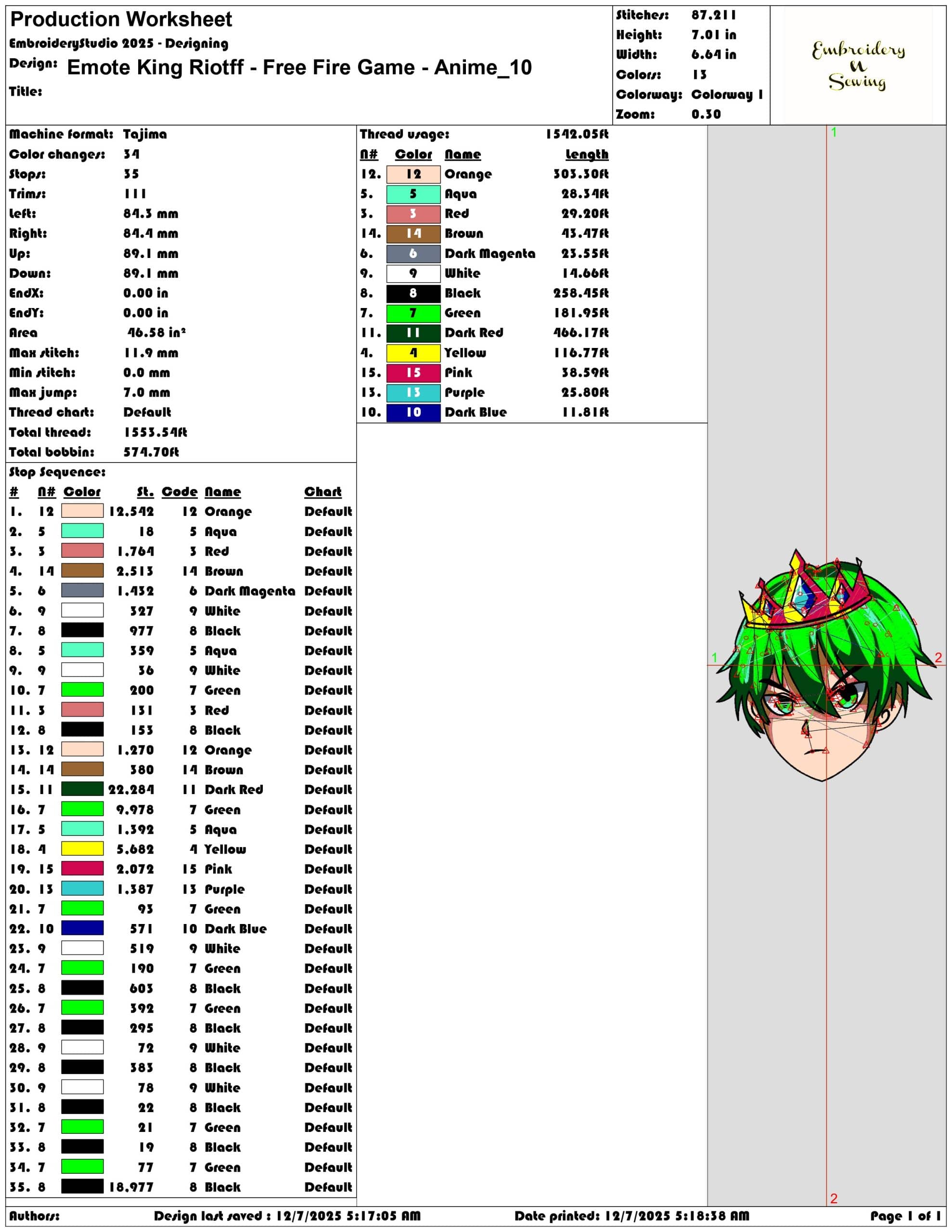 Emote King Riotff Free Fire Game Anime- Elegant embroidery design file - instant download — view 3