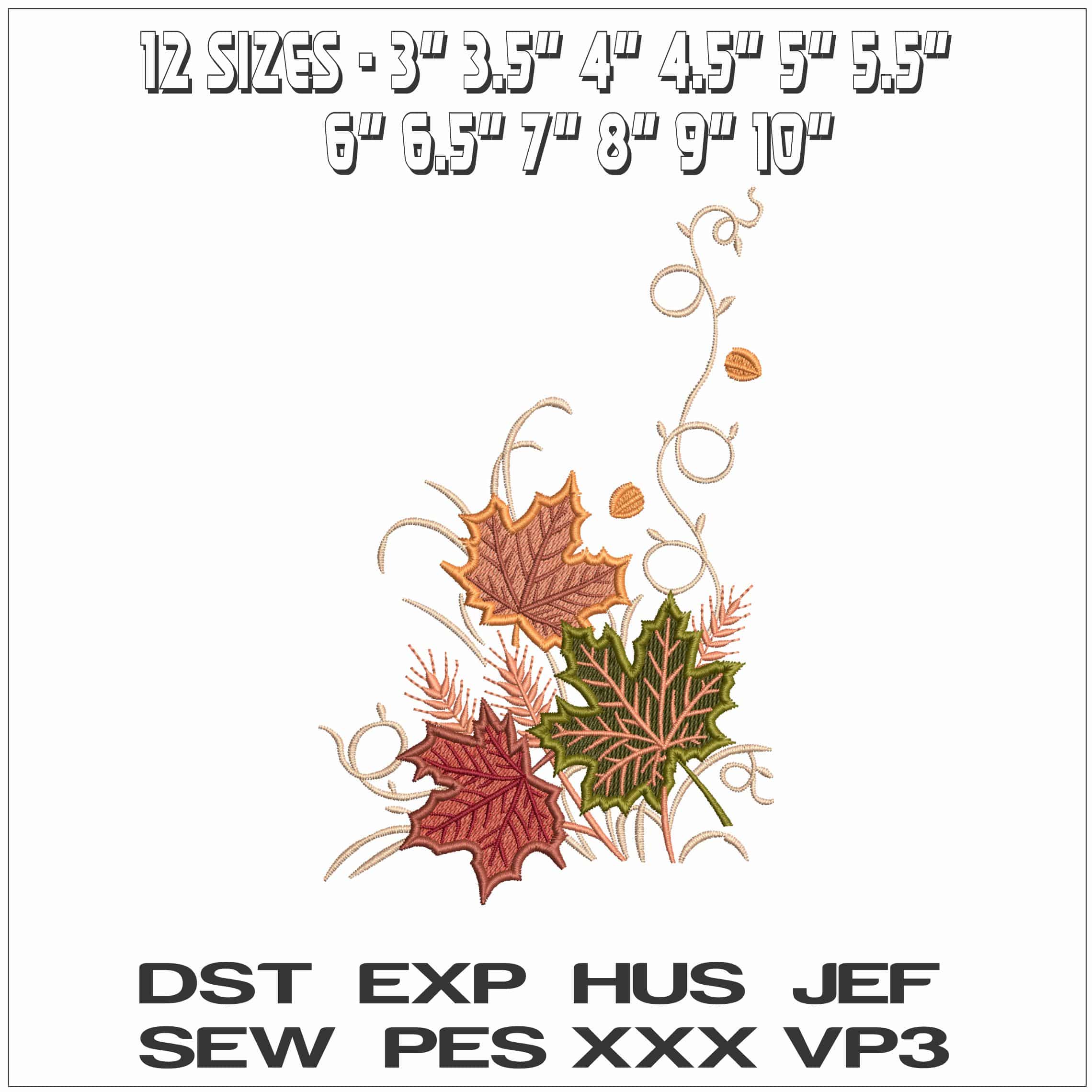 Fall Leaves and twigs- Elegant embroidery design file - instant download — view 2