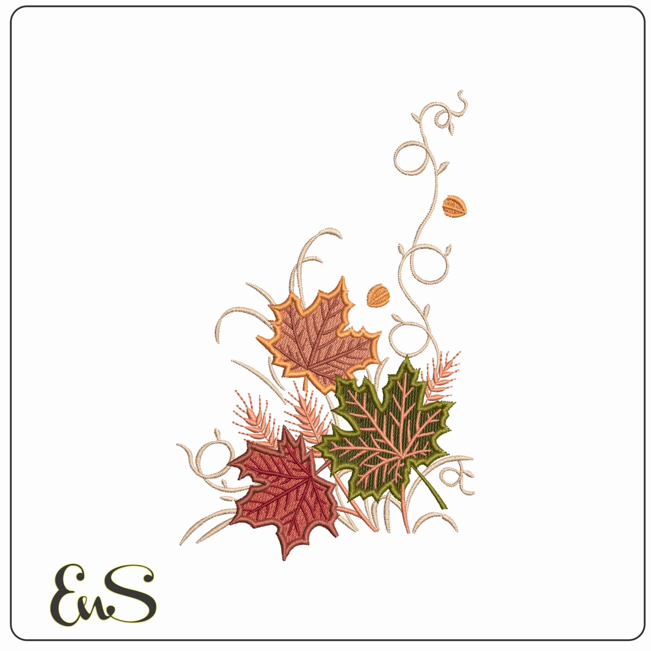 Fall Leaves and twigs- Elegant embroidery design file - instant download
