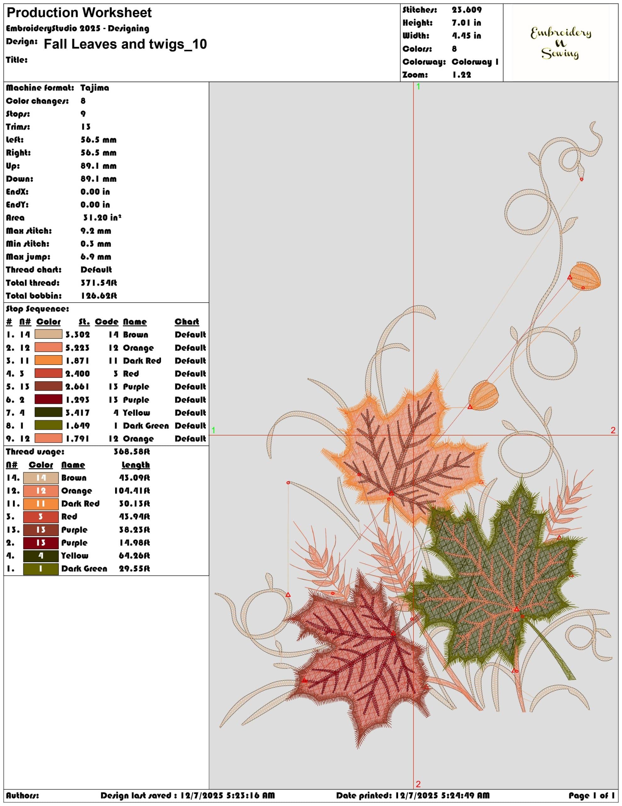 Fall Leaves and twigs- Elegant embroidery design file - instant download — view 3