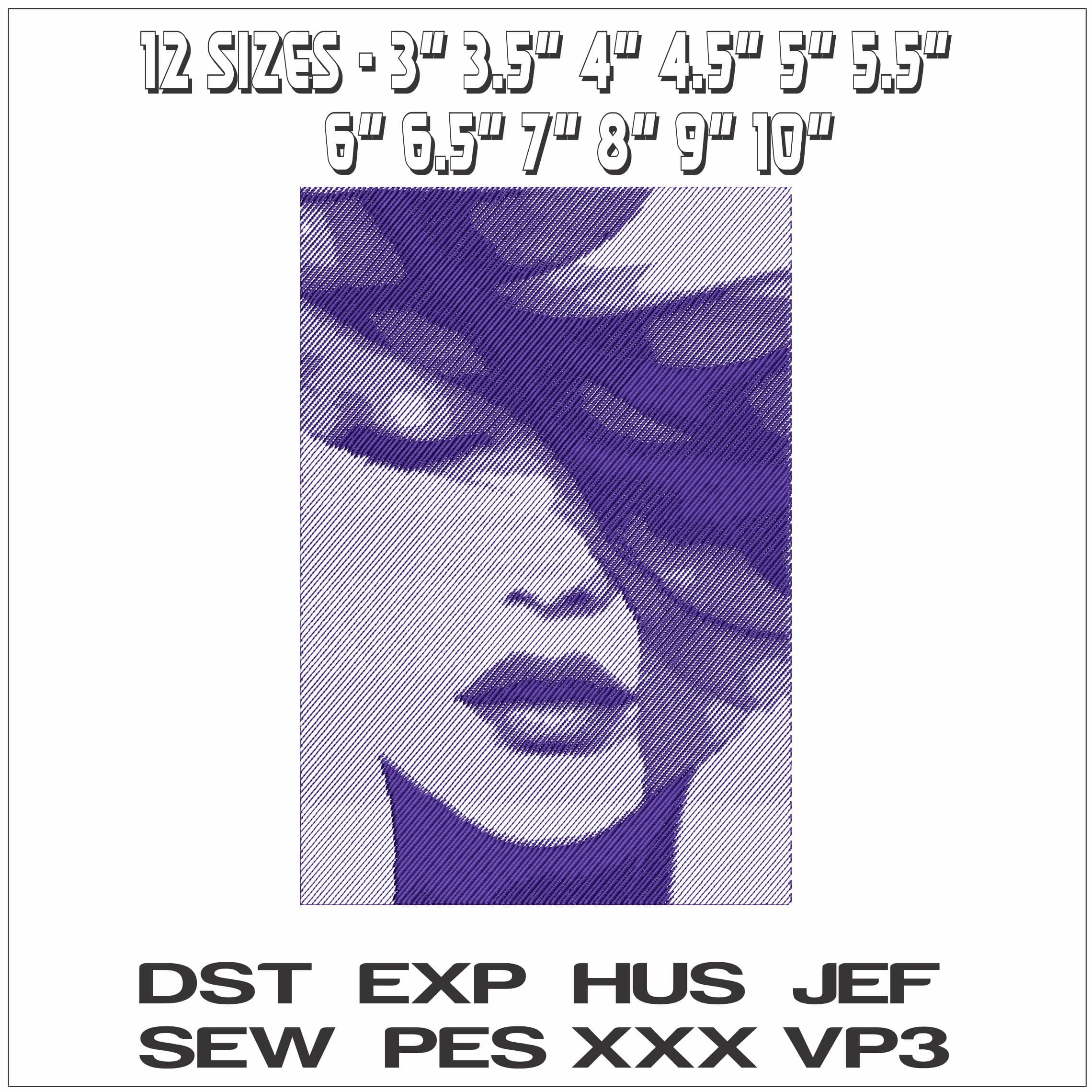Fashion Face Shaded Woman- Elegant embroidery design file - instant download — view 2