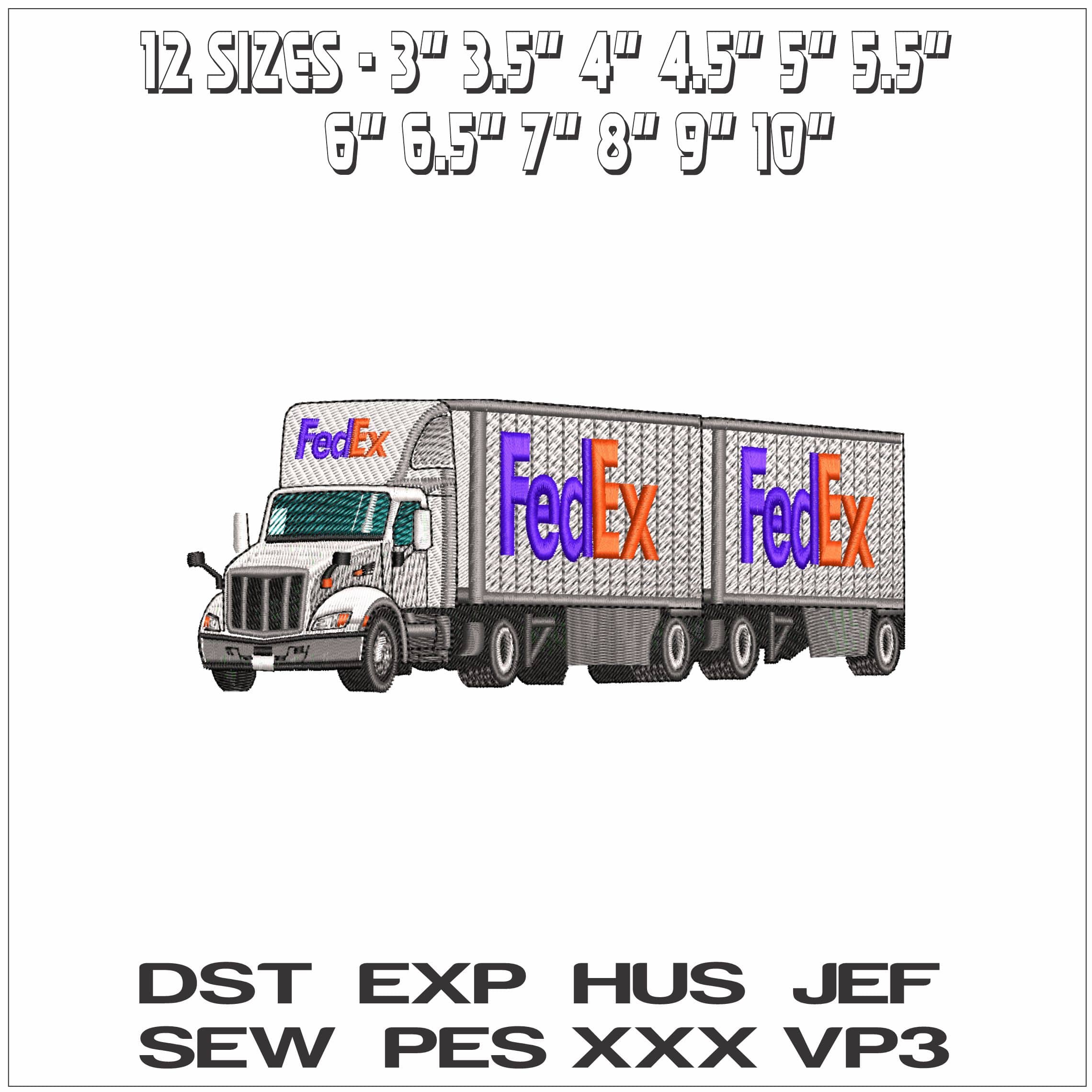 Fedex Truck with Double trailer- Elegant embroidery design file - instant download — view 2