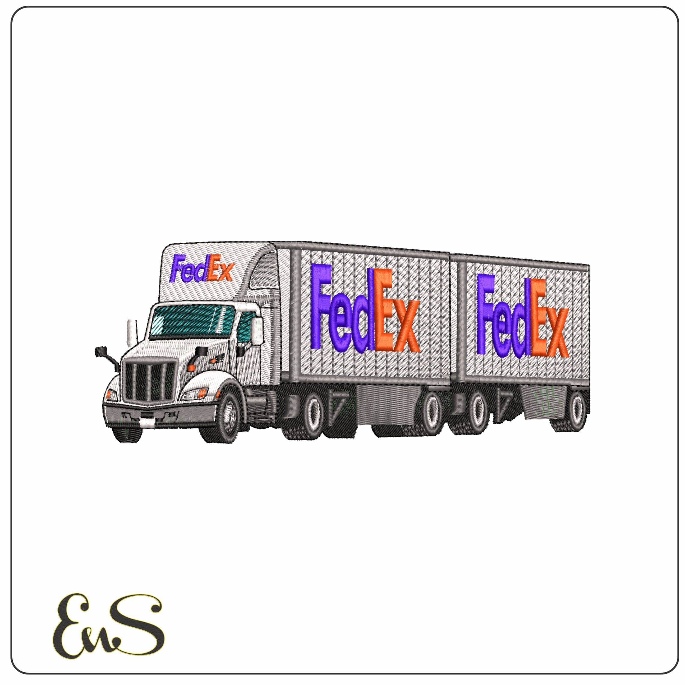 Fedex Truck with Double trailer- Elegant embroidery design file - instant download