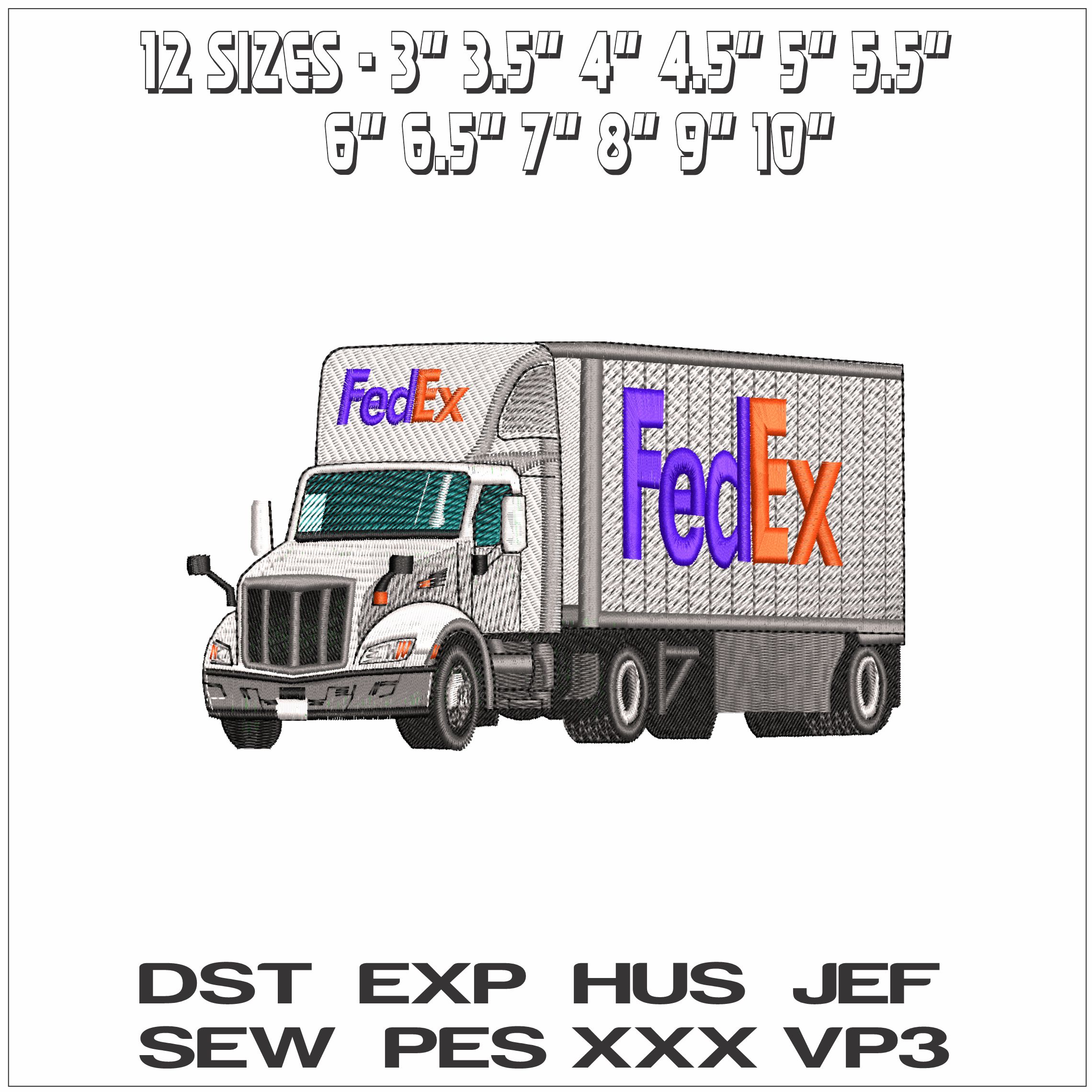 Fedex Truck with single trailer- Elegant embroidery design file - instant download — view 2