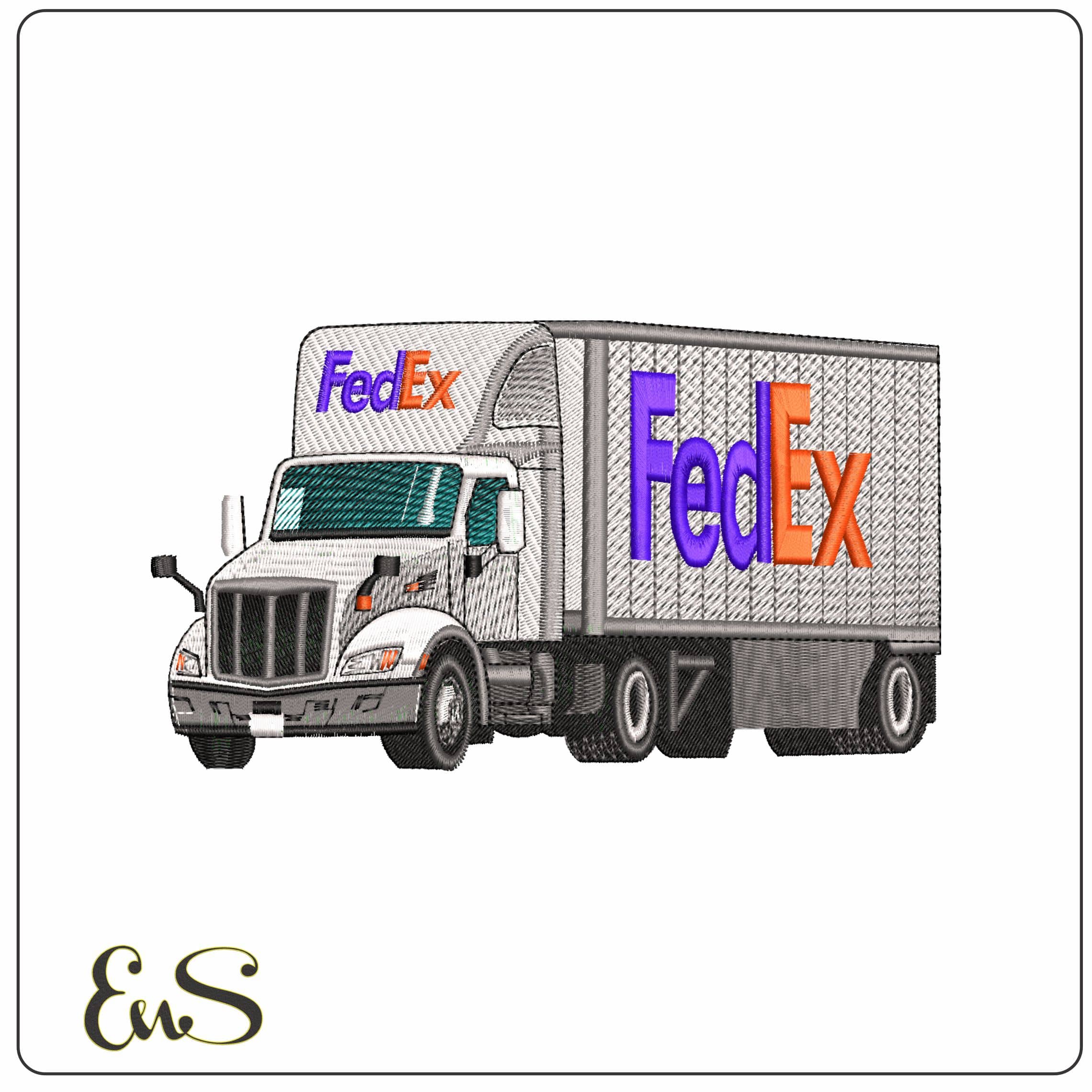 Fedex Truck with single trailer- Elegant embroidery design file - instant download