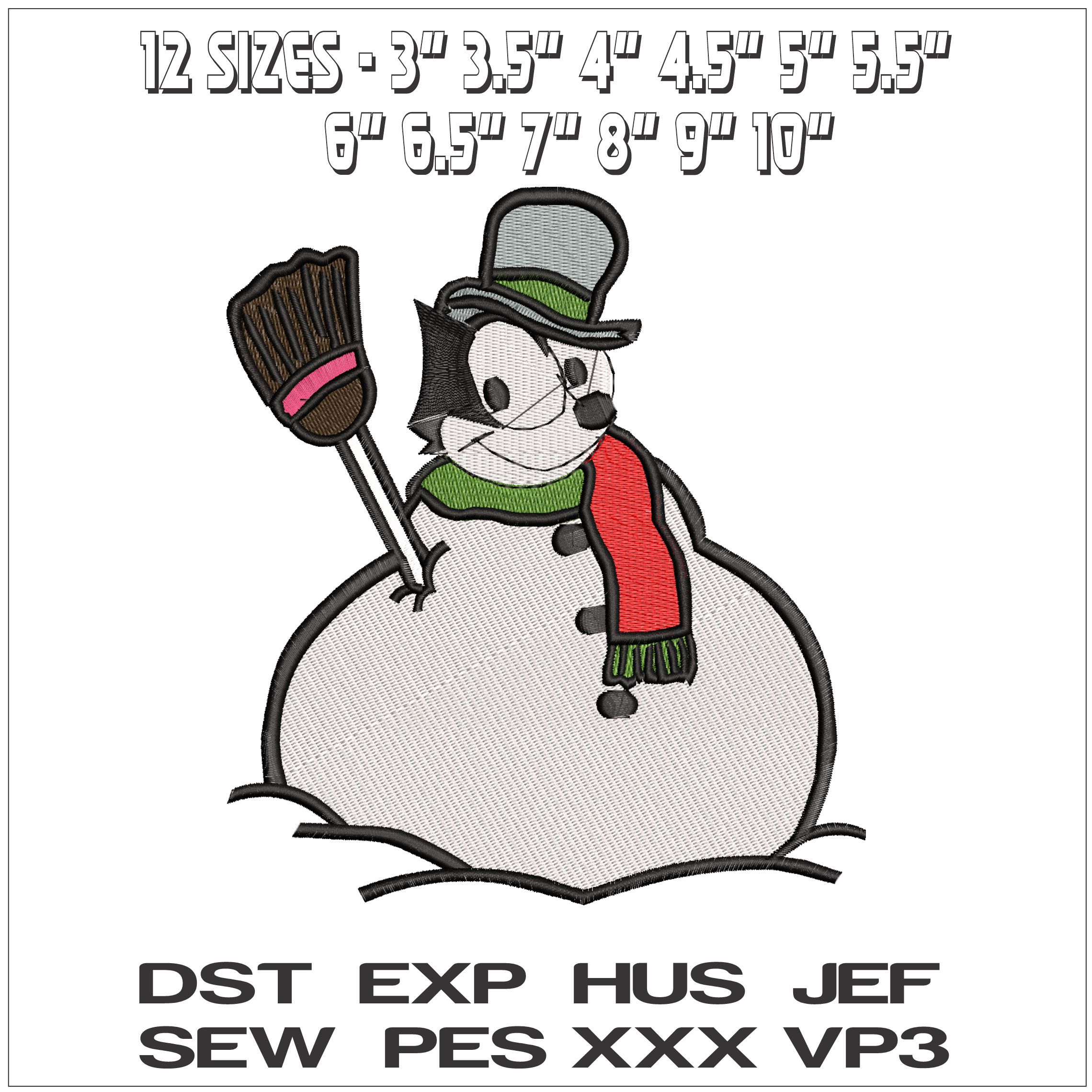 Felix the cat Snowman- Elegant embroidery design file - instant download — view 2