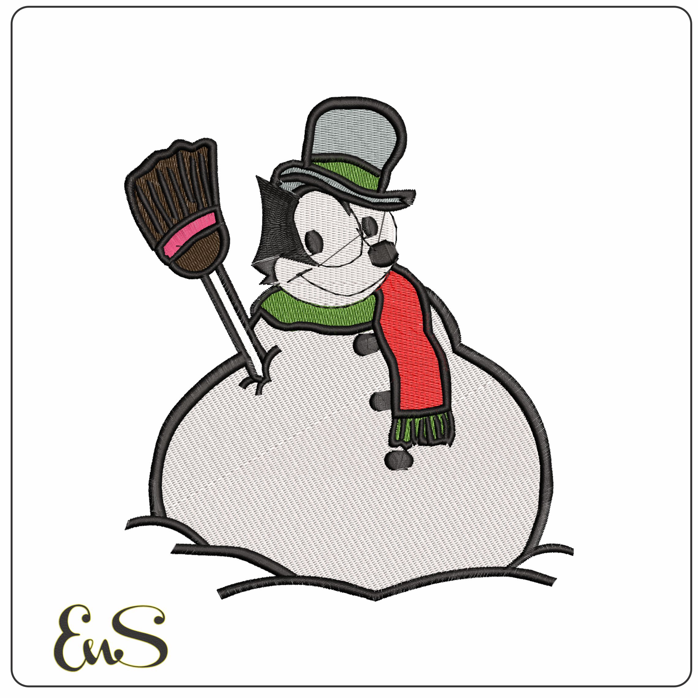 Felix the cat Snowman- Elegant embroidery design file - instant download