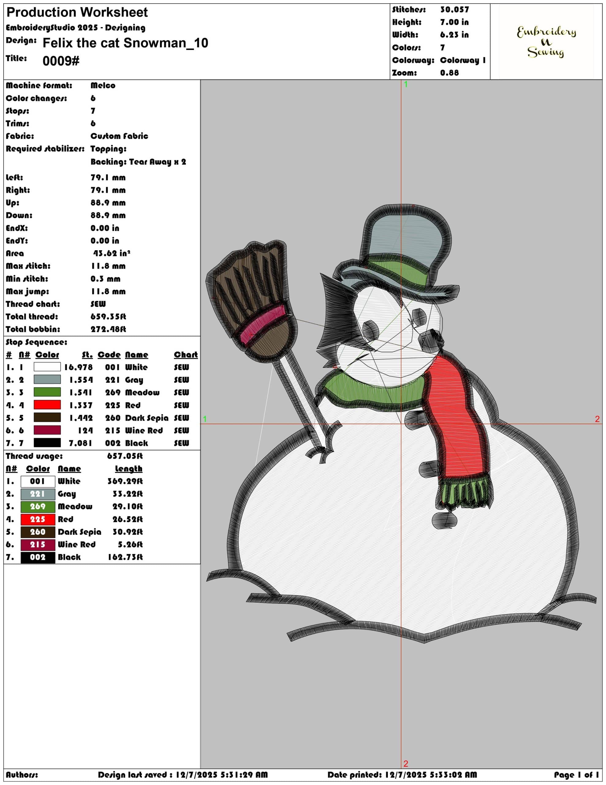 Felix the cat Snowman- Elegant embroidery design file - instant download — view 3