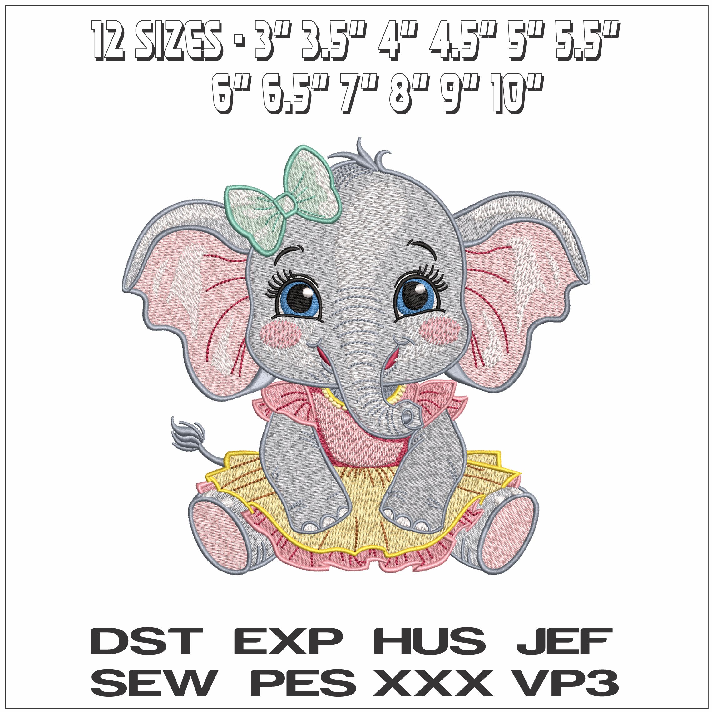 Female Baby Elephant Sitting- Elegant embroidery design file - instant download — view 2
