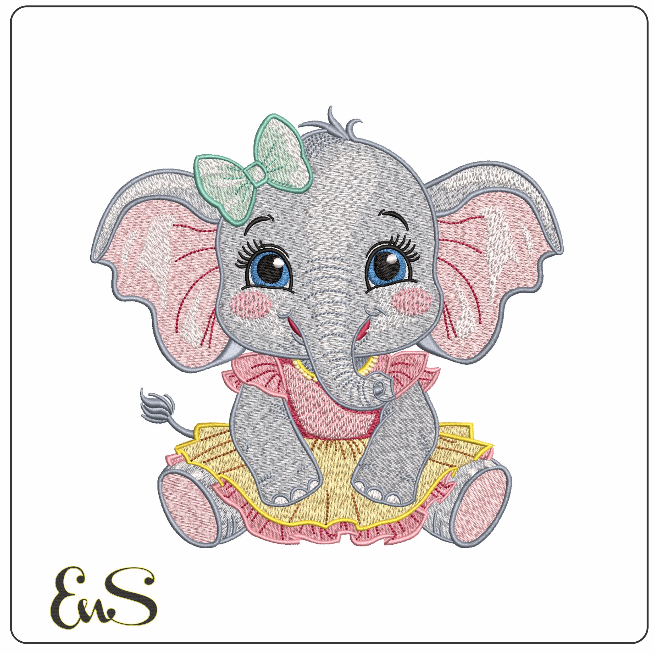 Female Baby Elephant Sitting- Elegant embroidery design file - instant download
