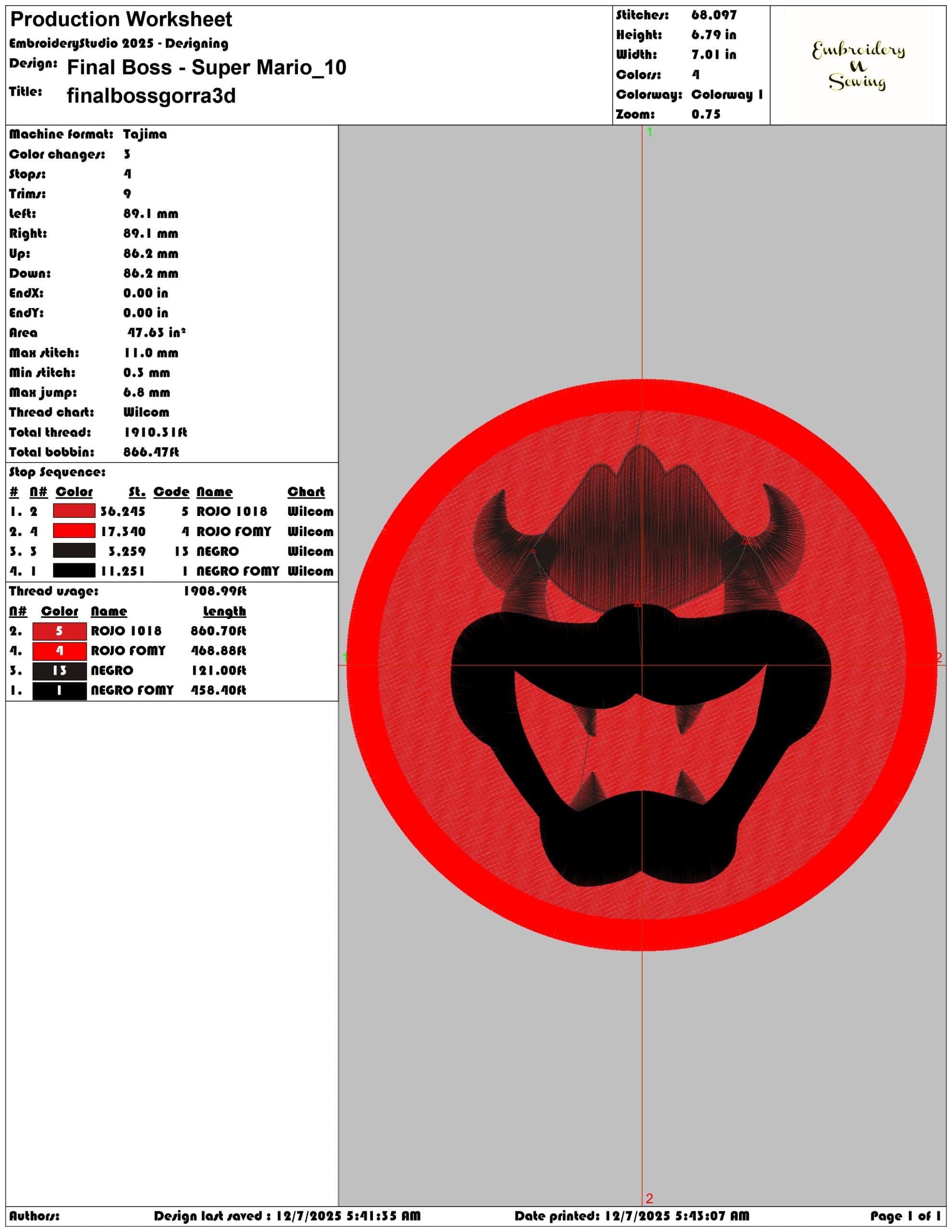 Final Boss Super Mario- Elegant embroidery design file - instant download — view 3