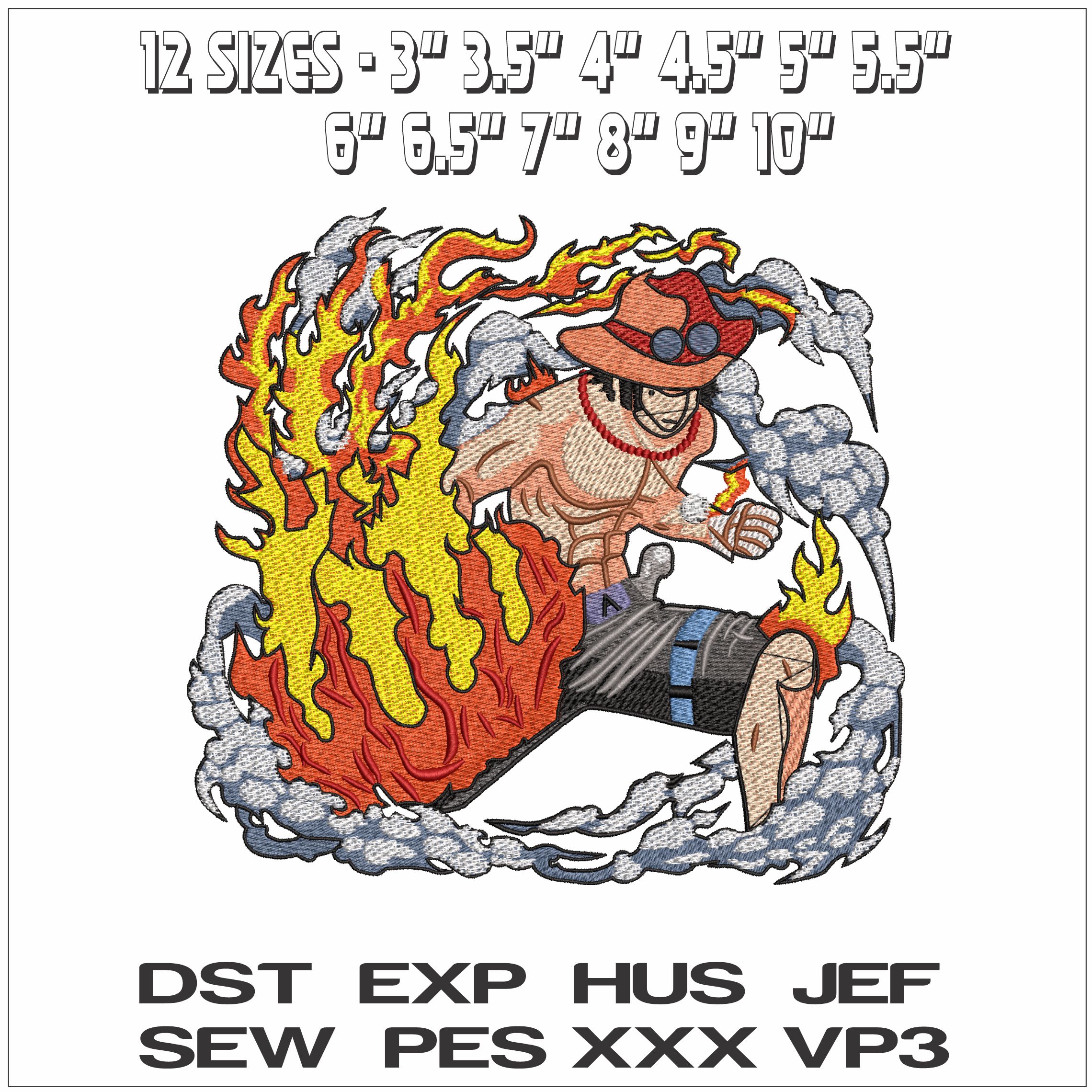 Fire Fist Portgas D Ace One Piece Anime- Elegant embroidery design file - instant download — view 2