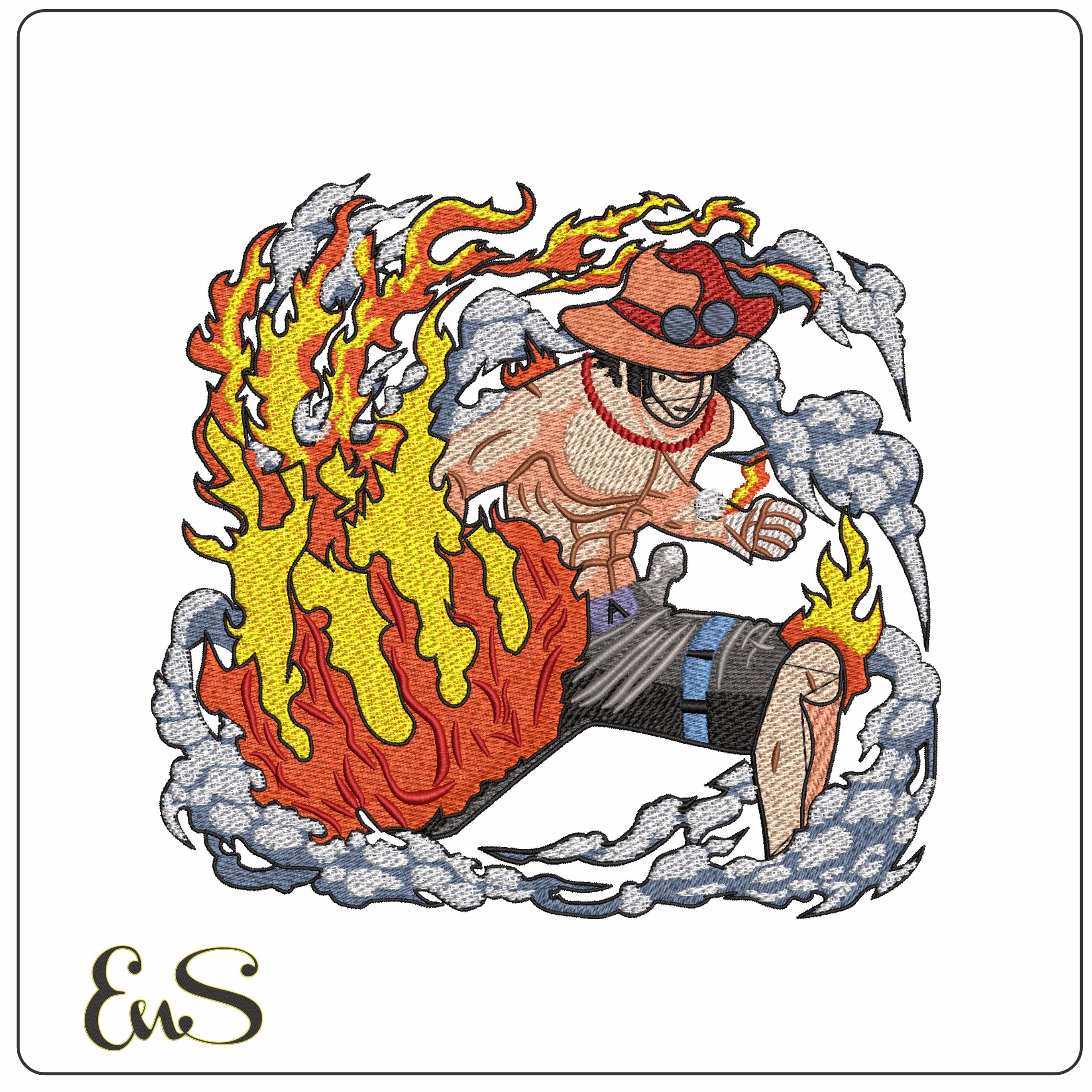 Fire Fist Portgas D Ace One Piece Anime- Elegant embroidery design file - instant download