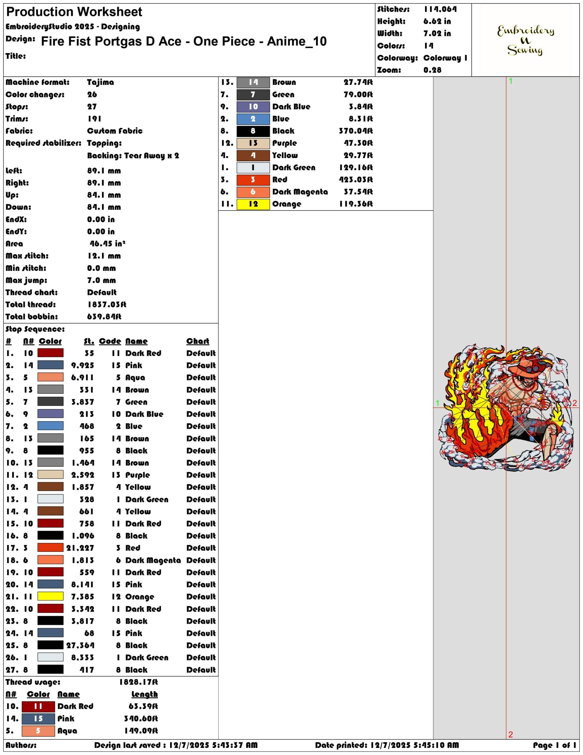 Fire Fist Portgas D Ace One Piece Anime- Elegant embroidery design file - instant download — view 3