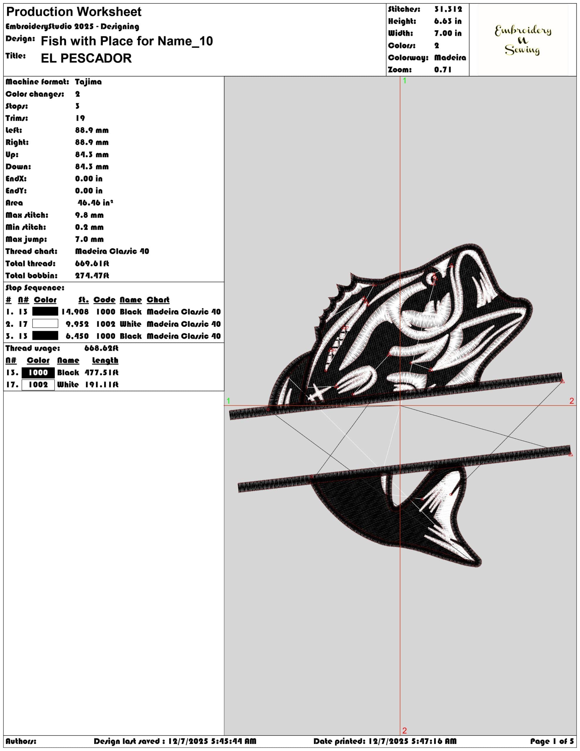 Fish with Place for Name- Elegant embroidery design file - instant download — view 3