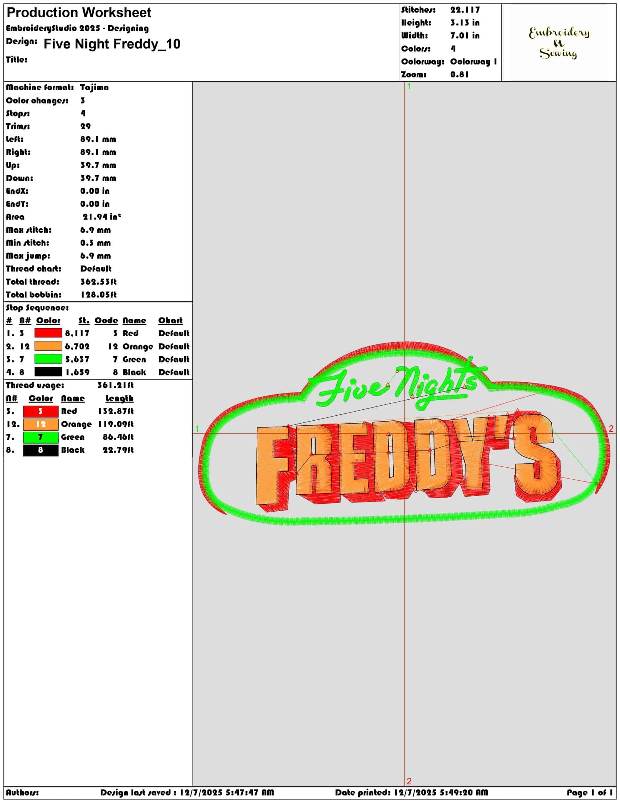 Five Night Freddy- Elegant embroidery design file - instant download — view 3