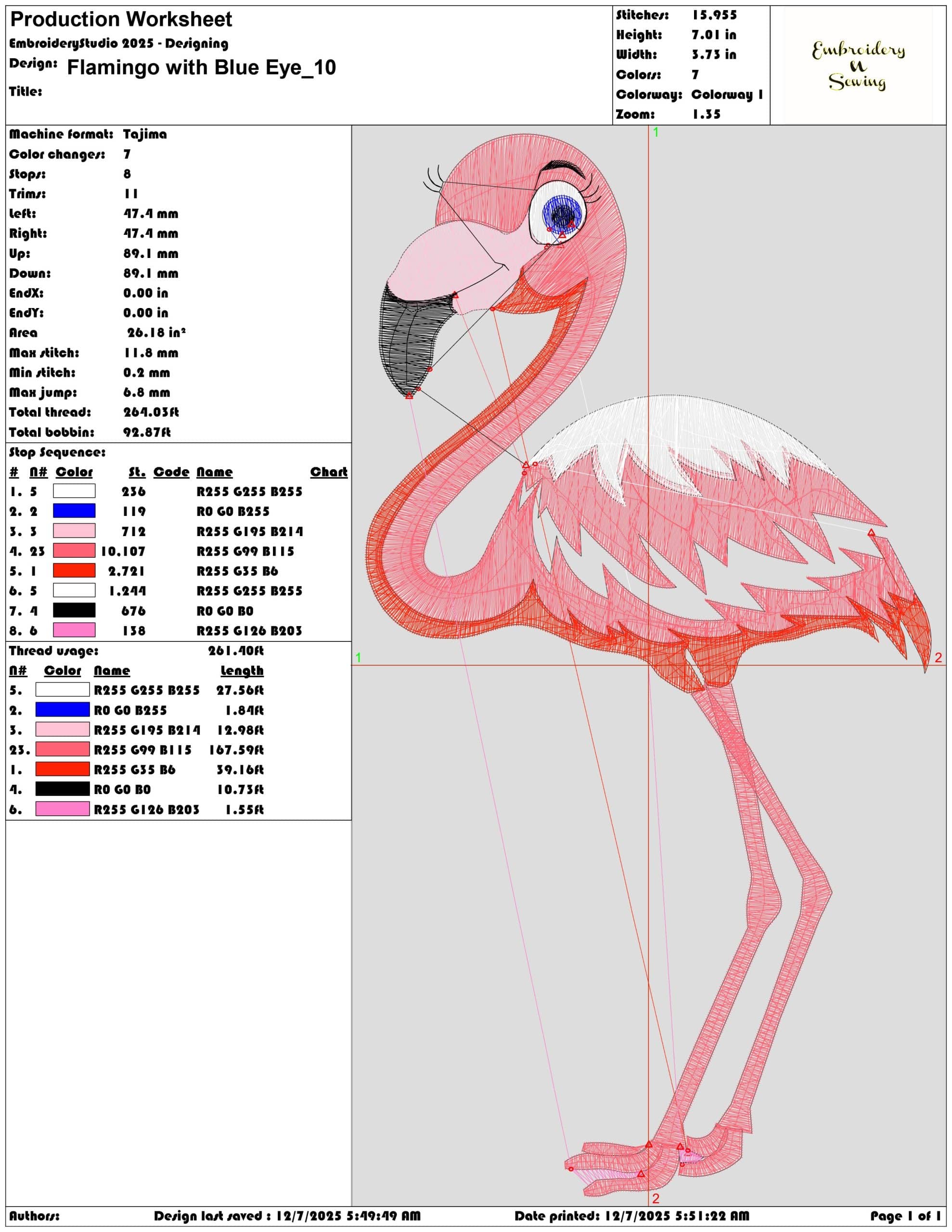 Flamingo with Blue Eye- Elegant embroidery design file - instant download — view 3