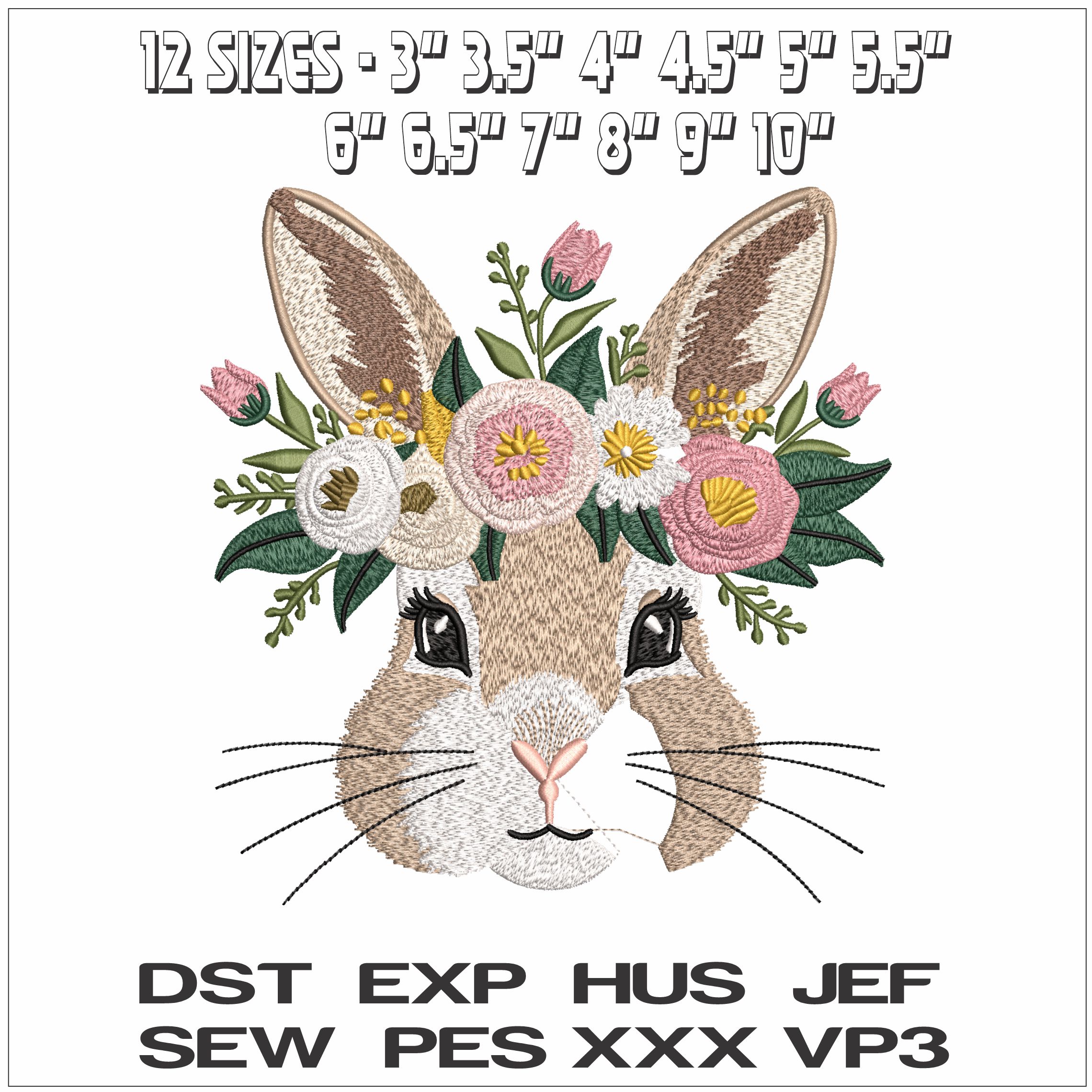 Floral bunny Face- Elegant embroidery design file - instant download — view 2