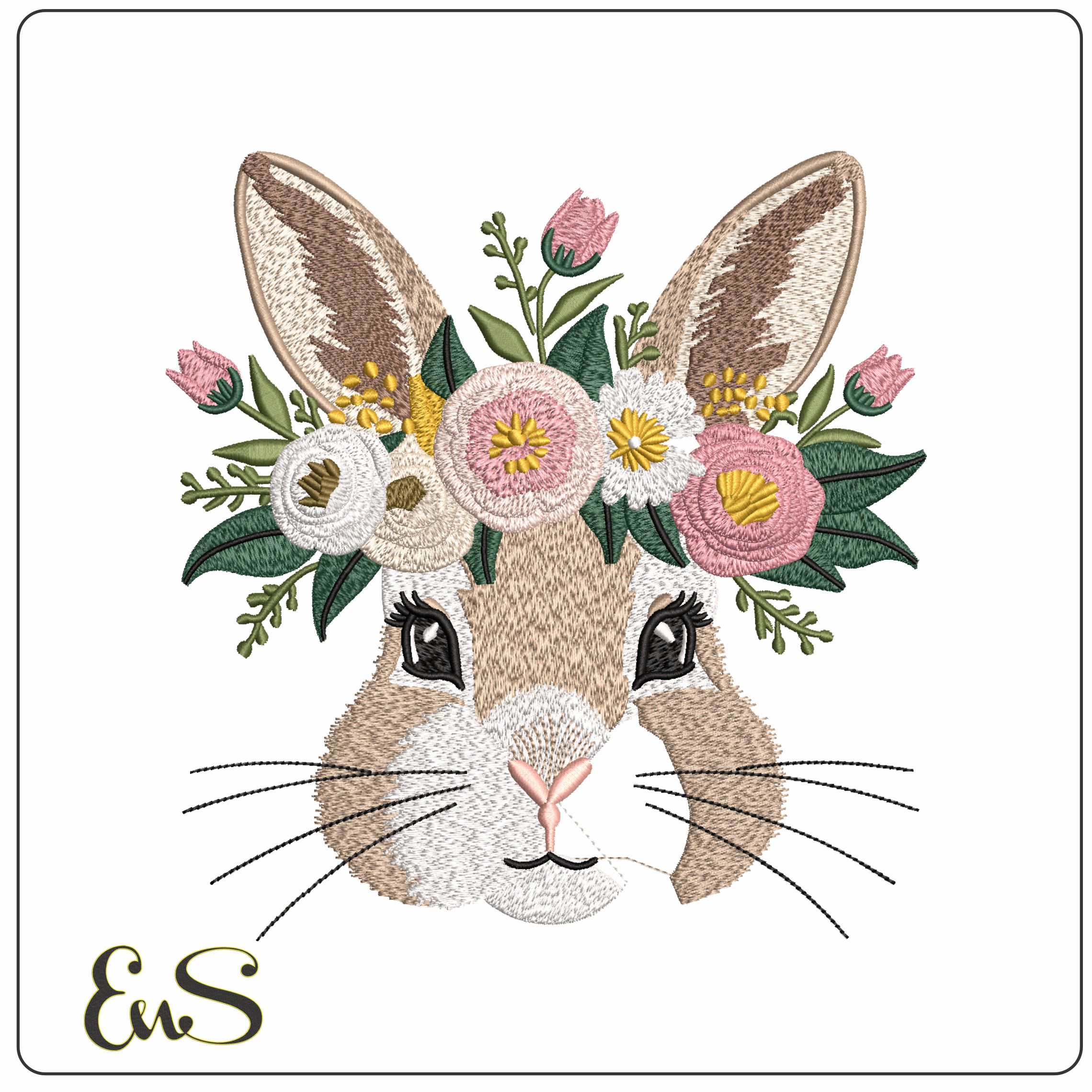 Floral bunny Face- Elegant embroidery design file - instant download