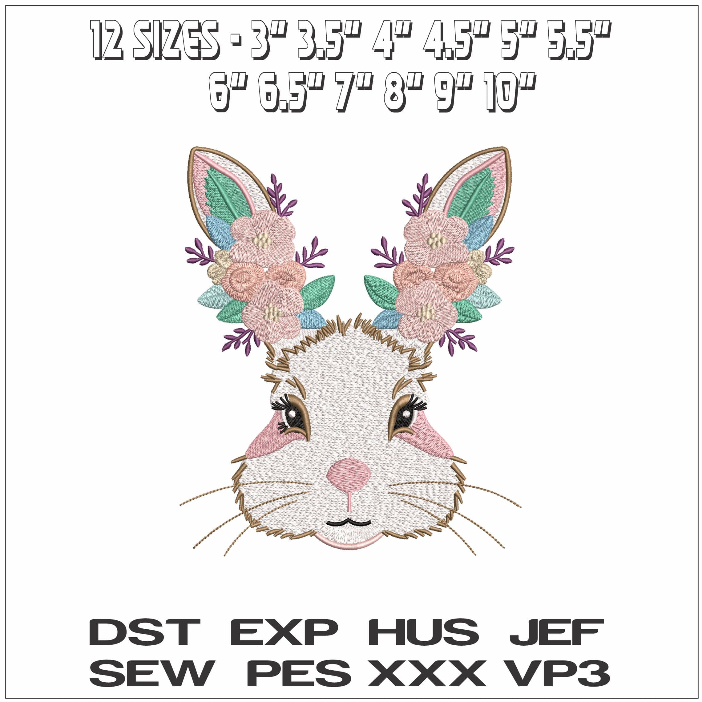 Floral bunny Head- Elegant embroidery design file - instant download — view 2