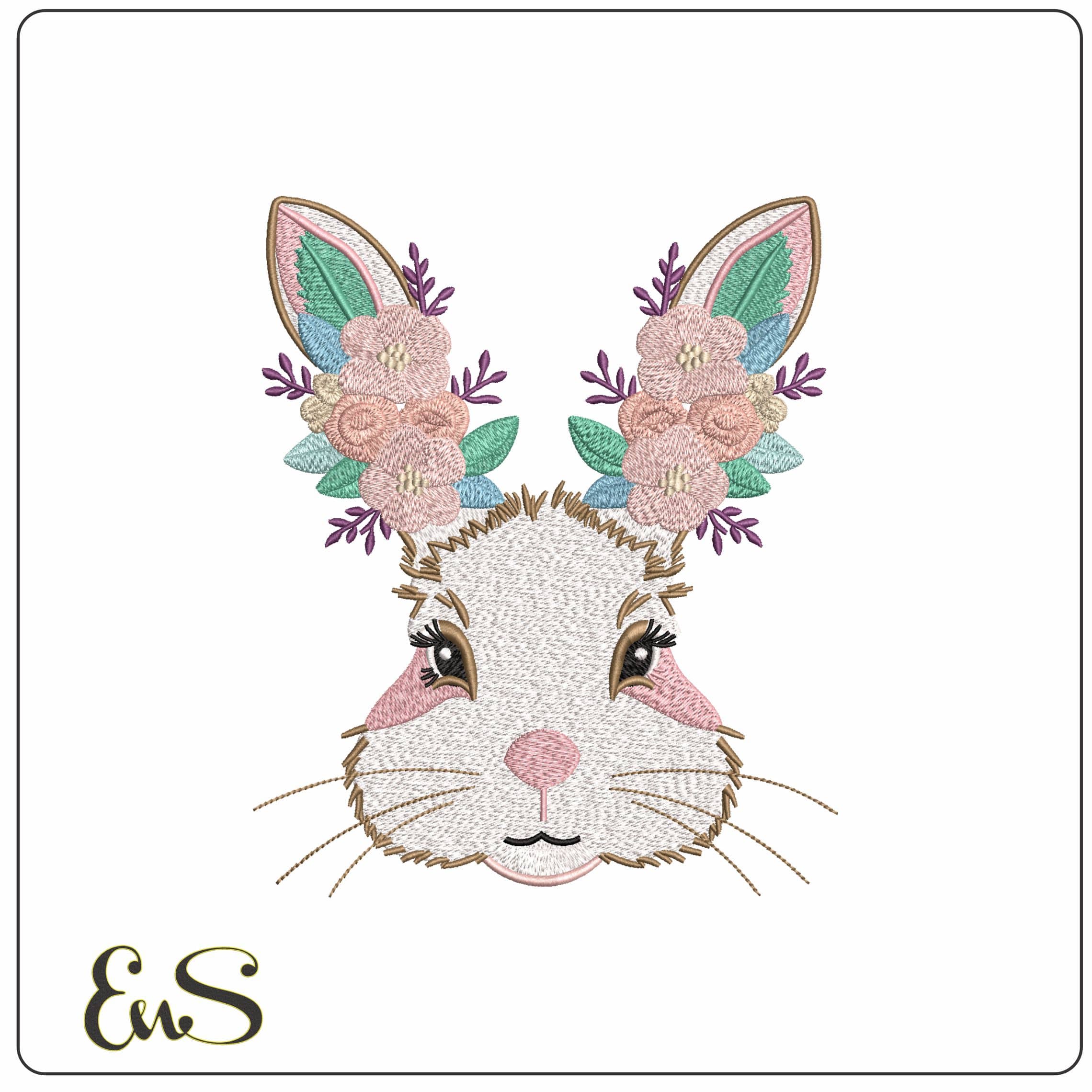 Floral bunny Head- Elegant embroidery design file - instant download