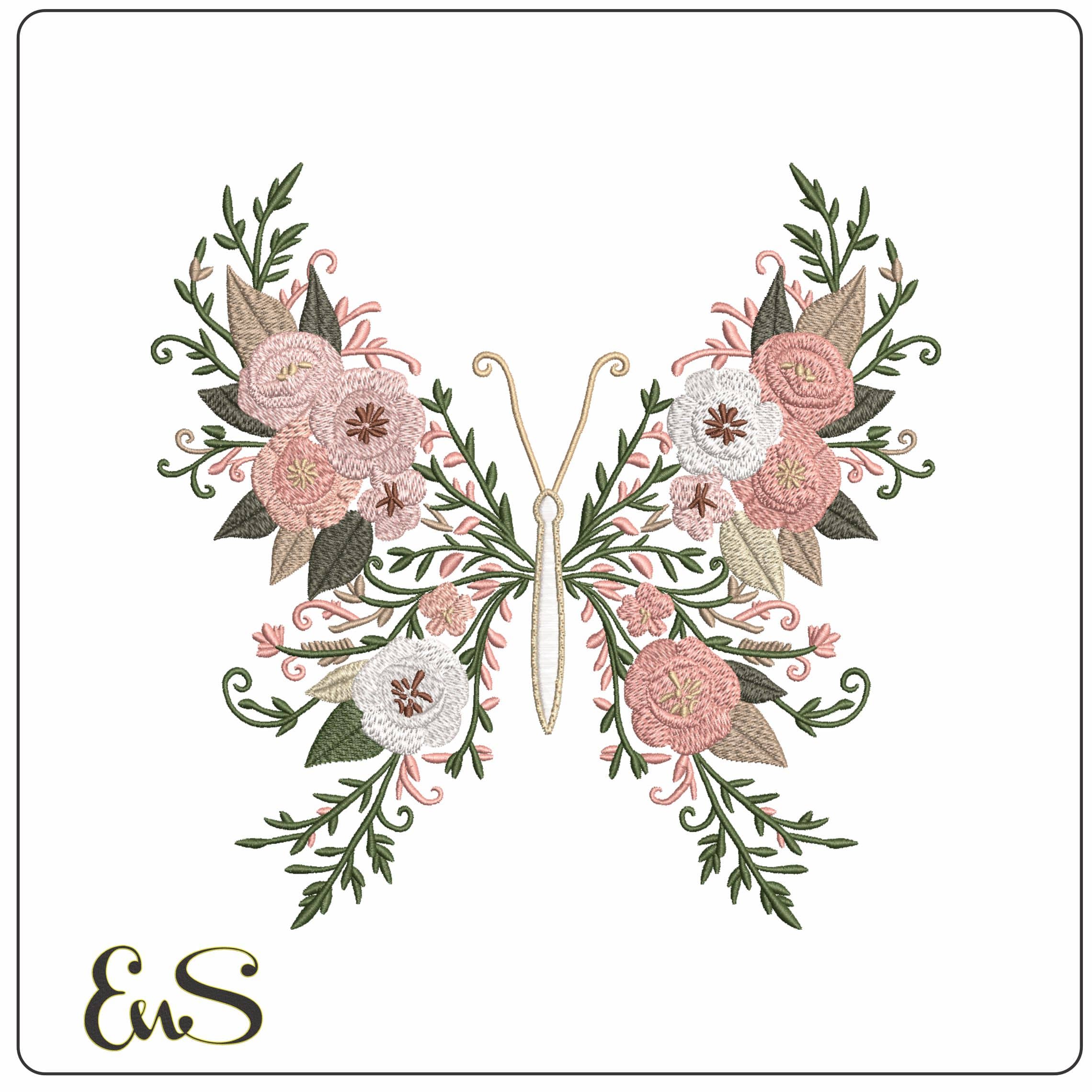 Floral butterfly- Elegant embroidery design file - instant download