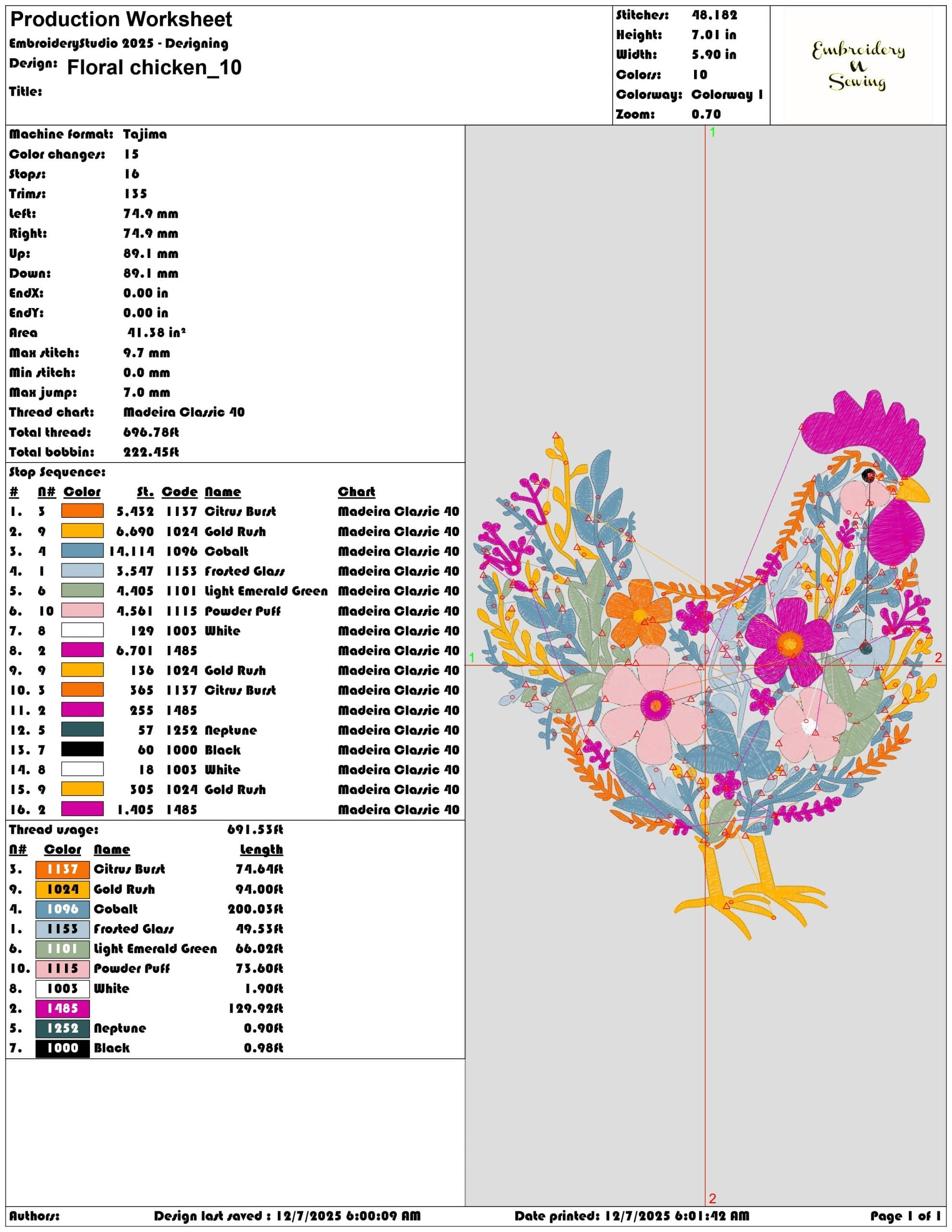 Floral chicken- Elegant embroidery design file - instant download — view 3