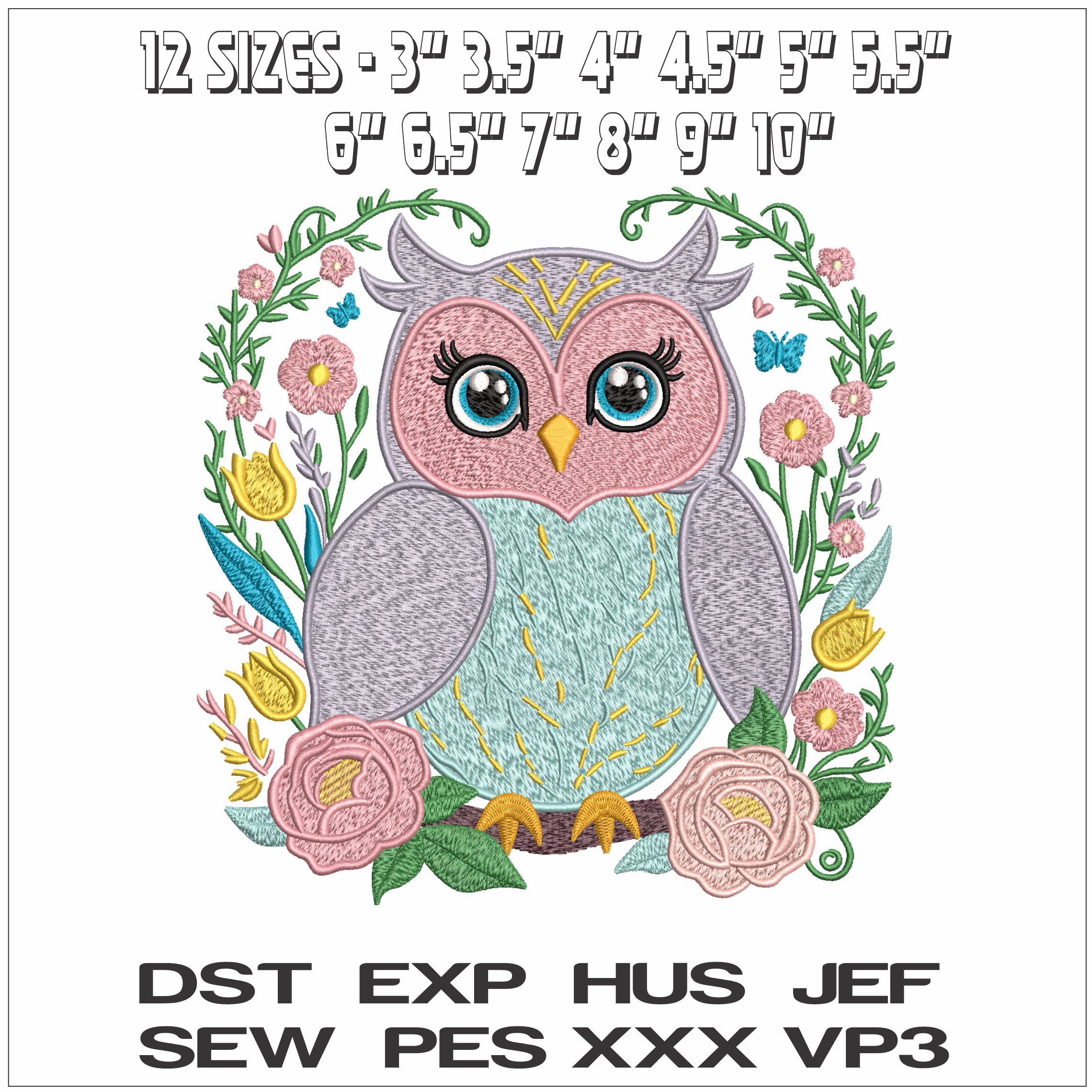 Floral Owl- Elegant embroidery design file - instant download — view 2