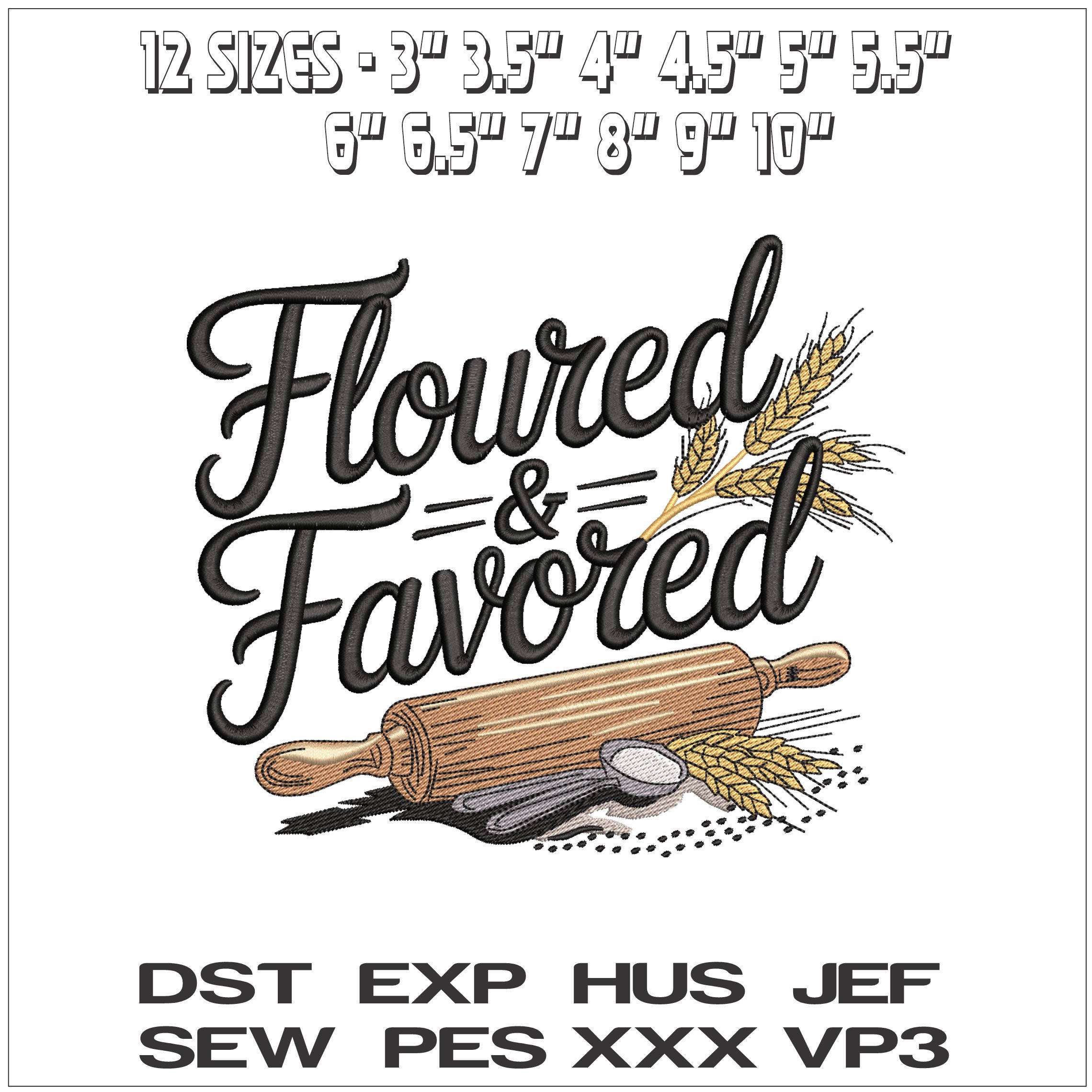 Floured and Flavoured- Elegant embroidery design file - instant download — view 2